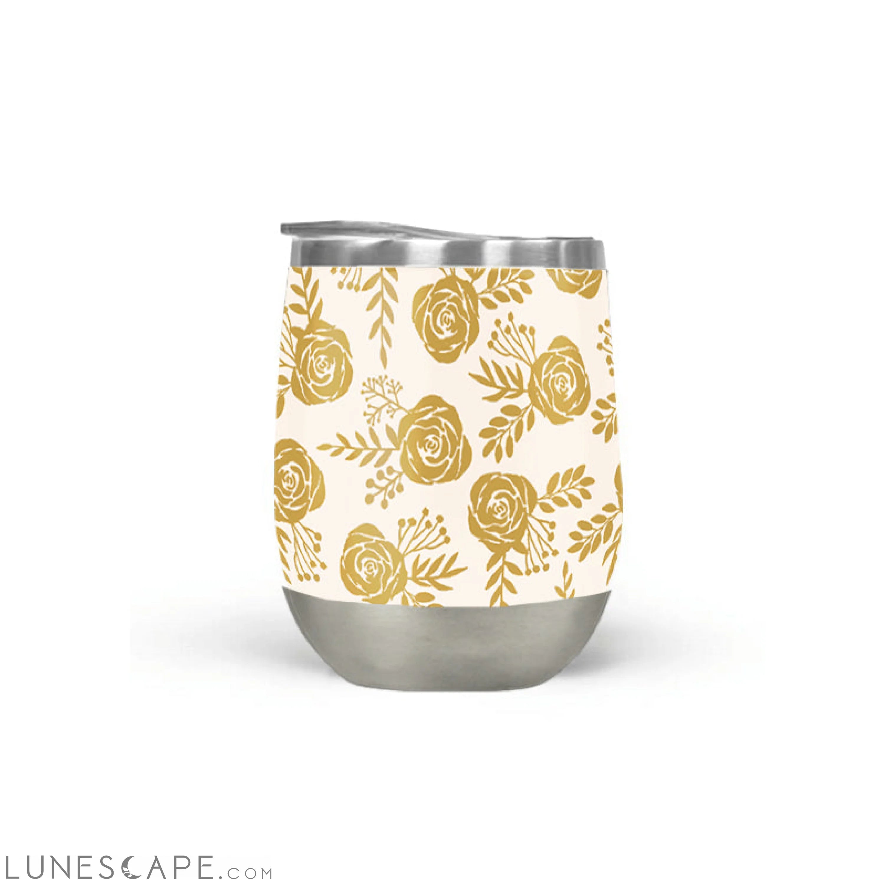 Warm Gold Floral Wine Tumbler LUNESCAPE