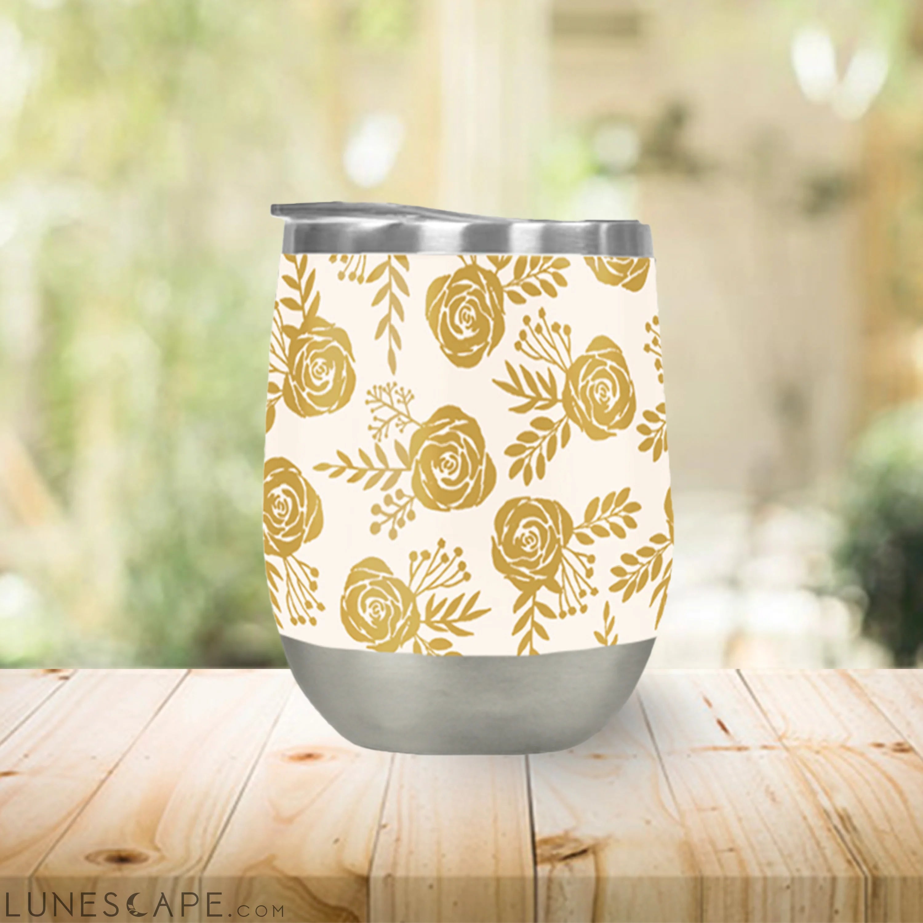 Warm Gold Floral Wine Tumbler LUNESCAPE