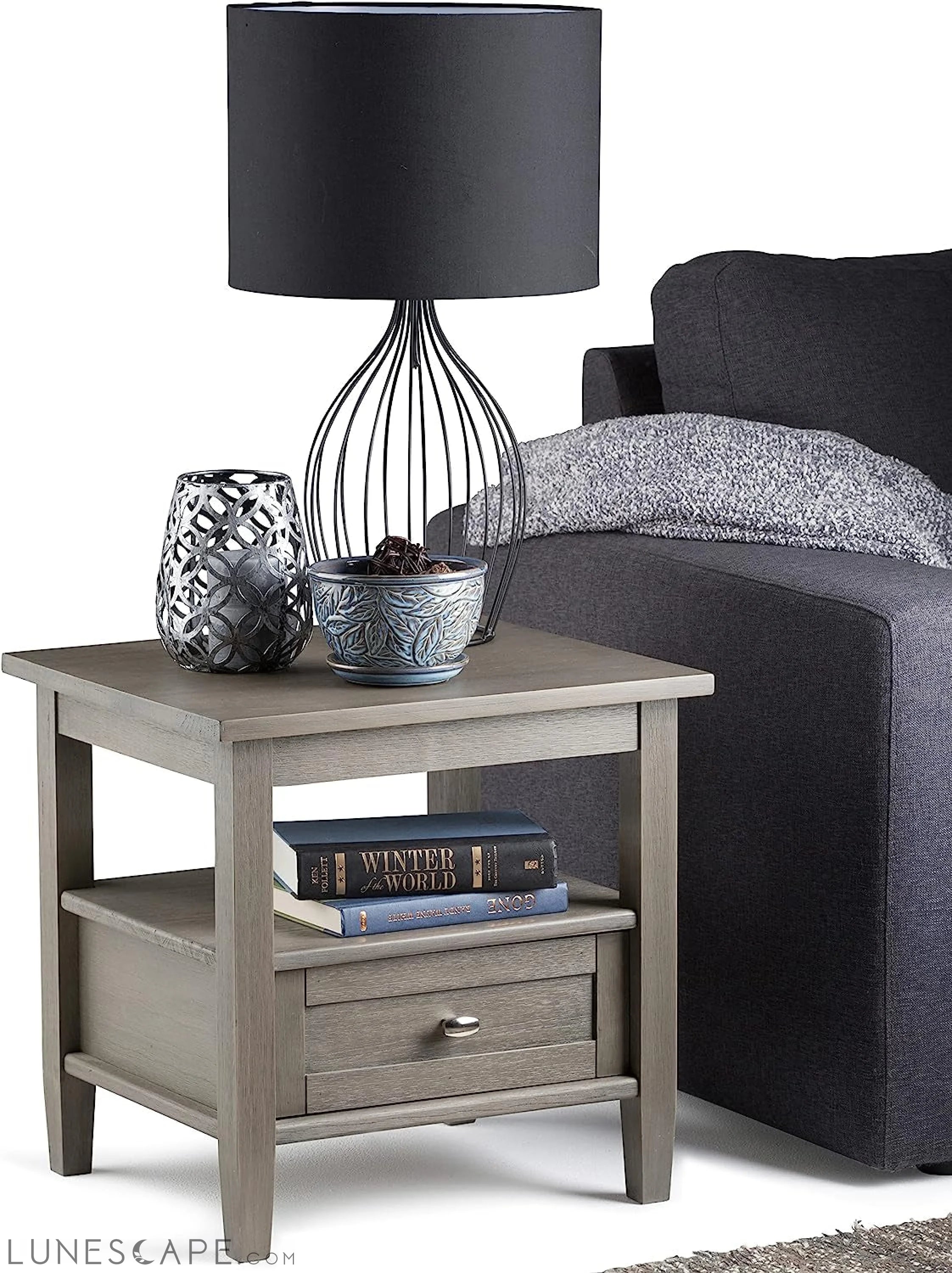 Warm Shaker Solid Wood Rectangle End Table - Farmhouse Grey LUNESCAPE