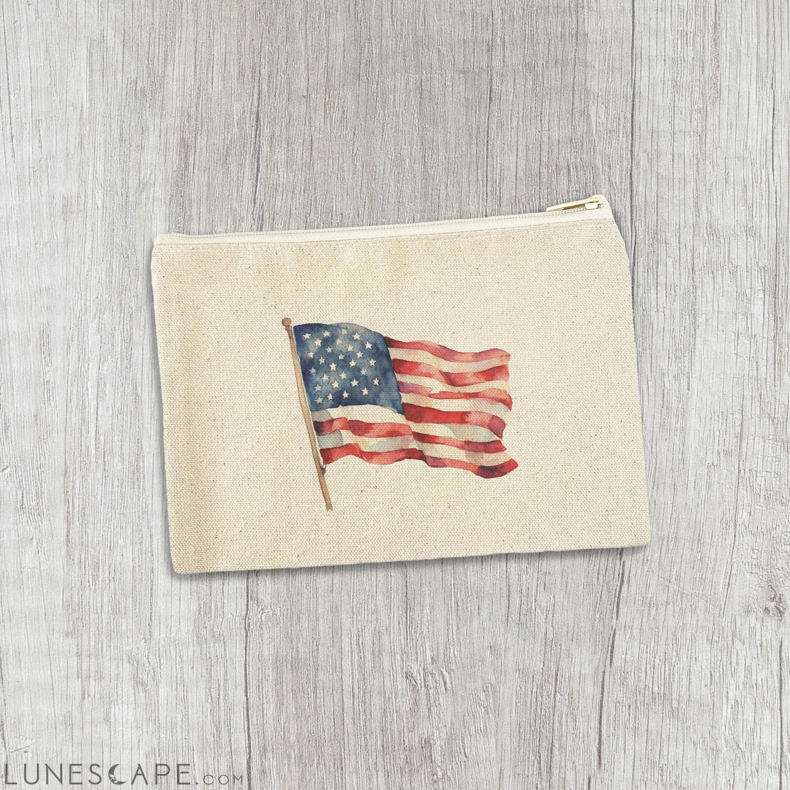 Watercolor American Flag - Canvas Zipper Pouch LUNESCAPE
