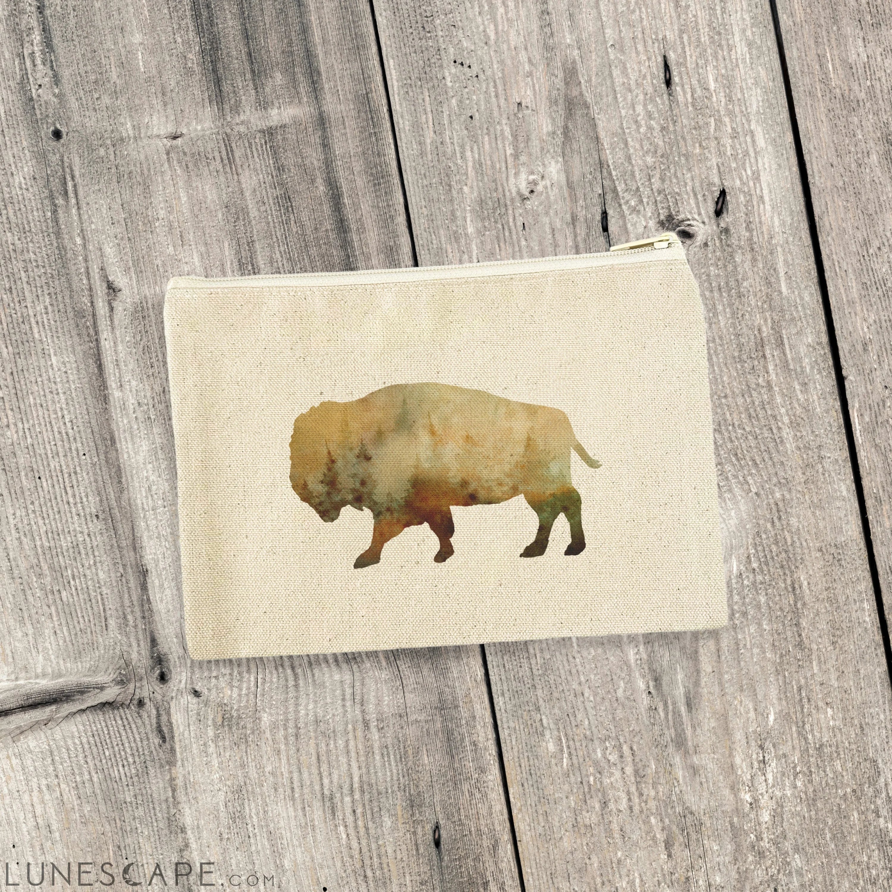 Watercolor Buffalo - Canvas Zipper Pouch LUNESCAPE