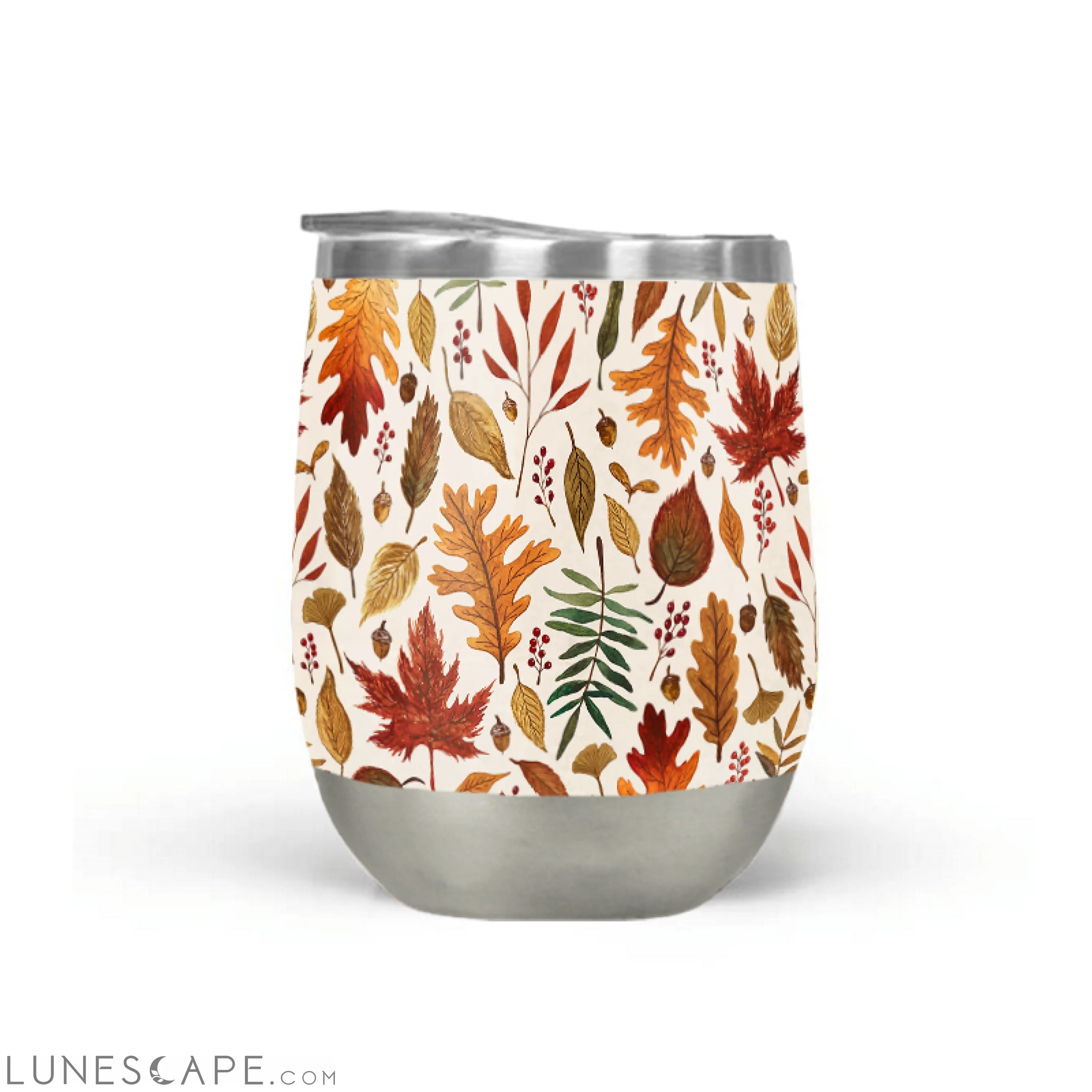 Watercolor Fall Leaves Stemless Wine Tumbler LUNESCAPE