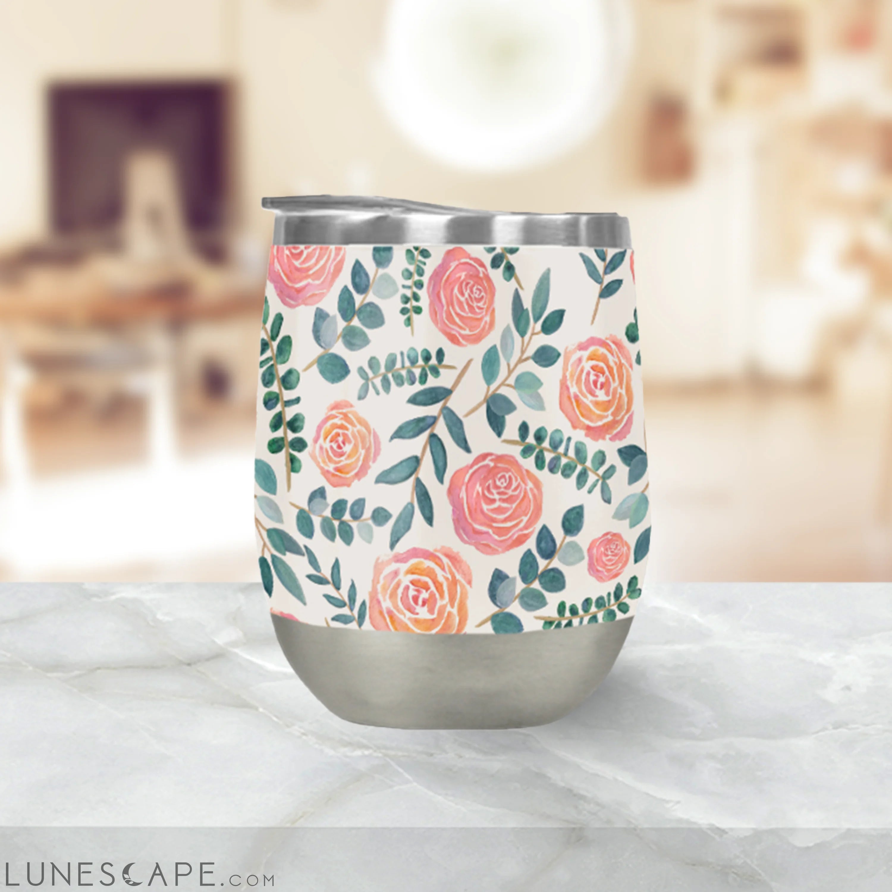 Watercolor Floral Wine Tumbler LUNESCAPE