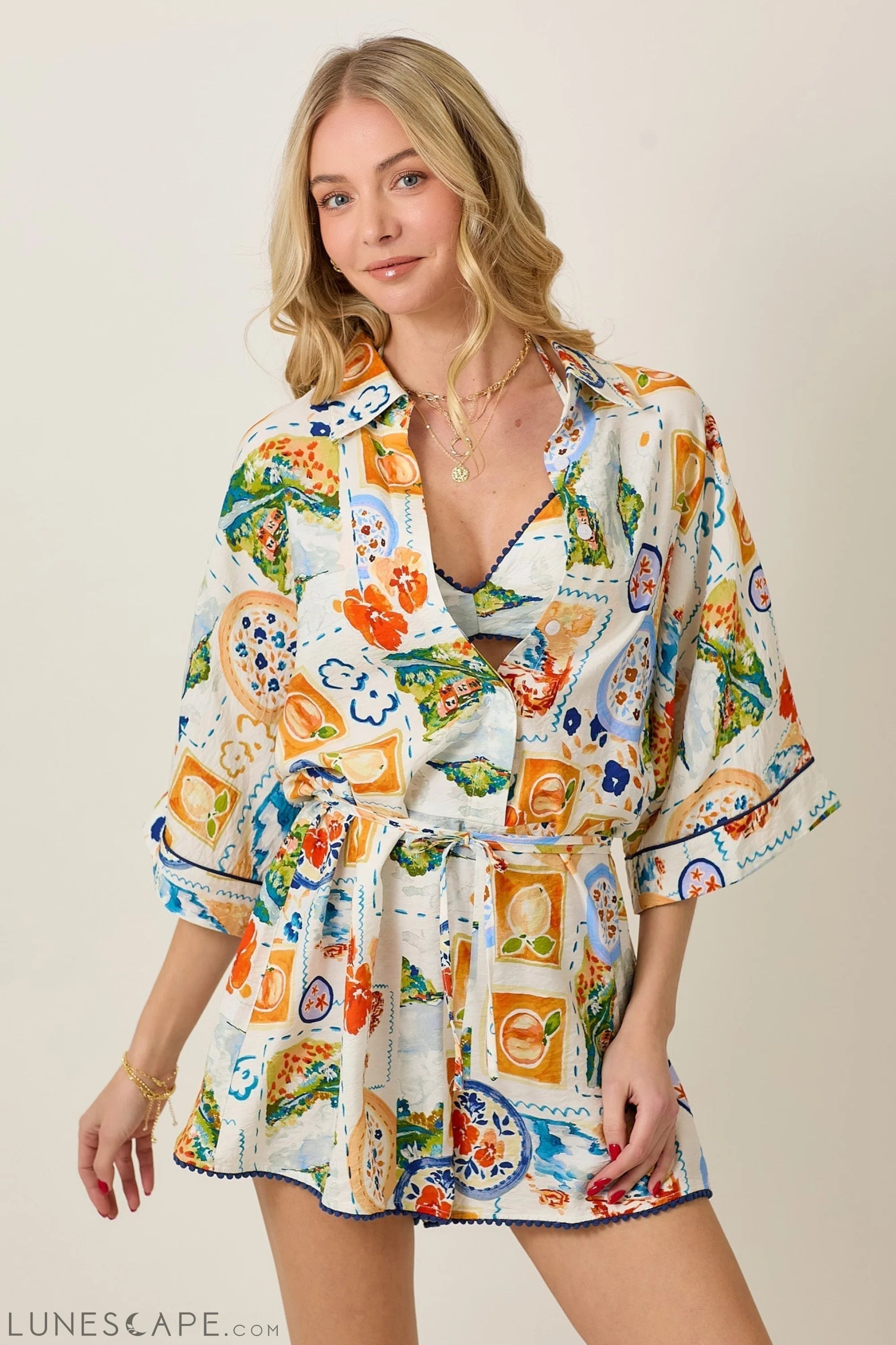 Watercolor Print Romper and Bra Top Set LUNESCAPE