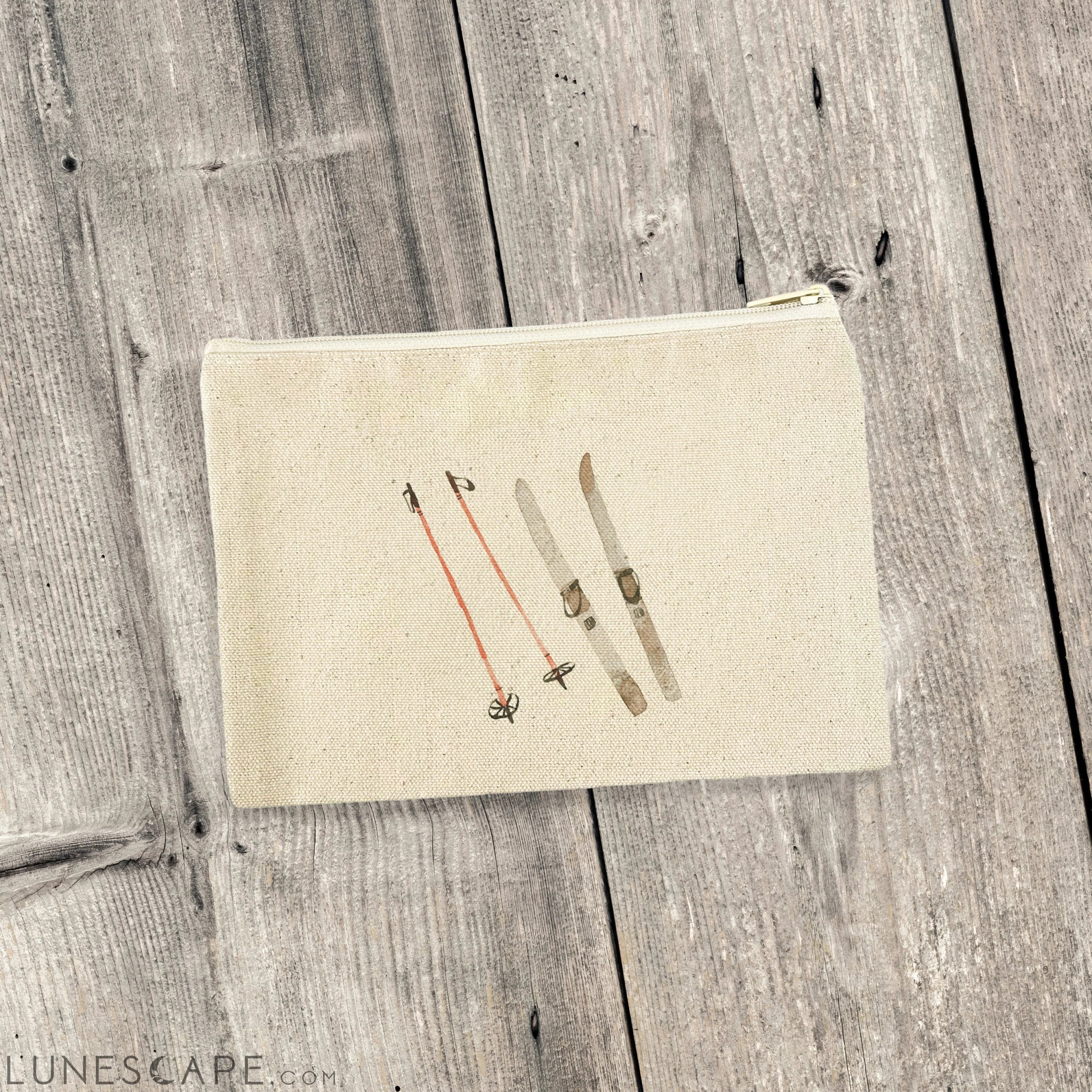 Watercolor Skis - Canvas Zipper Pouch LUNESCAPE