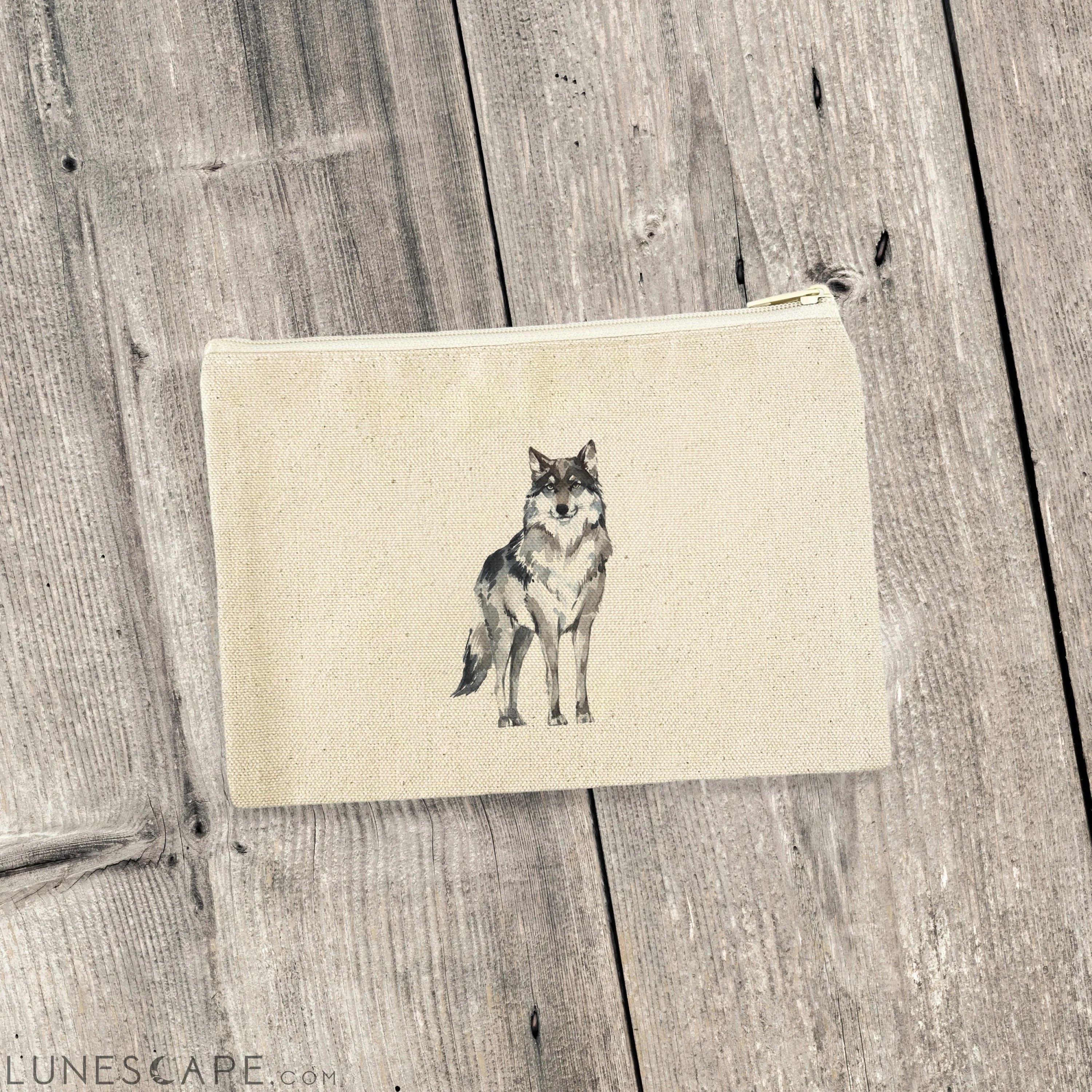 Watercolor Standing Wolf - Canvas Zipper Pouch LUNESCAPE