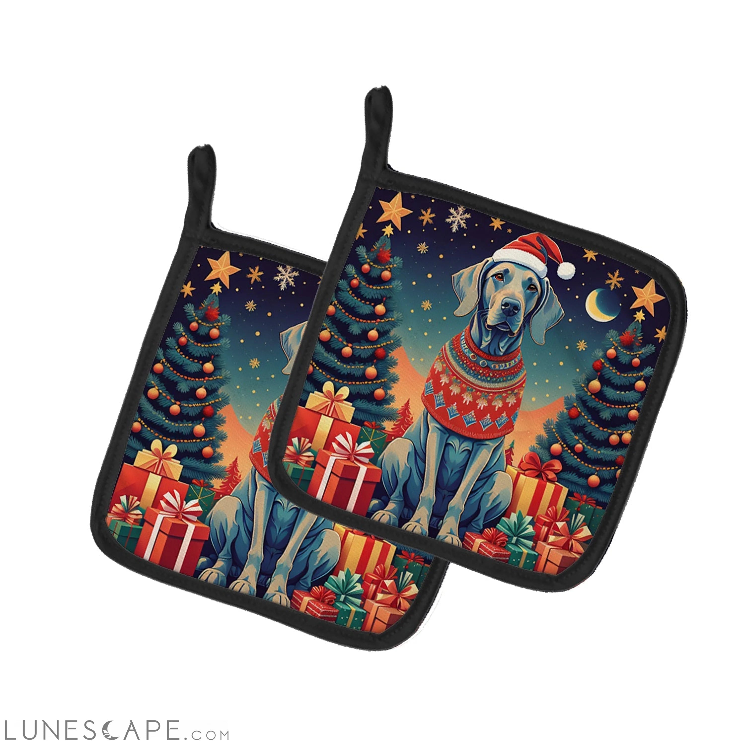 Weimaraner Christmas Pair of Pot Holders LUNESCAPE