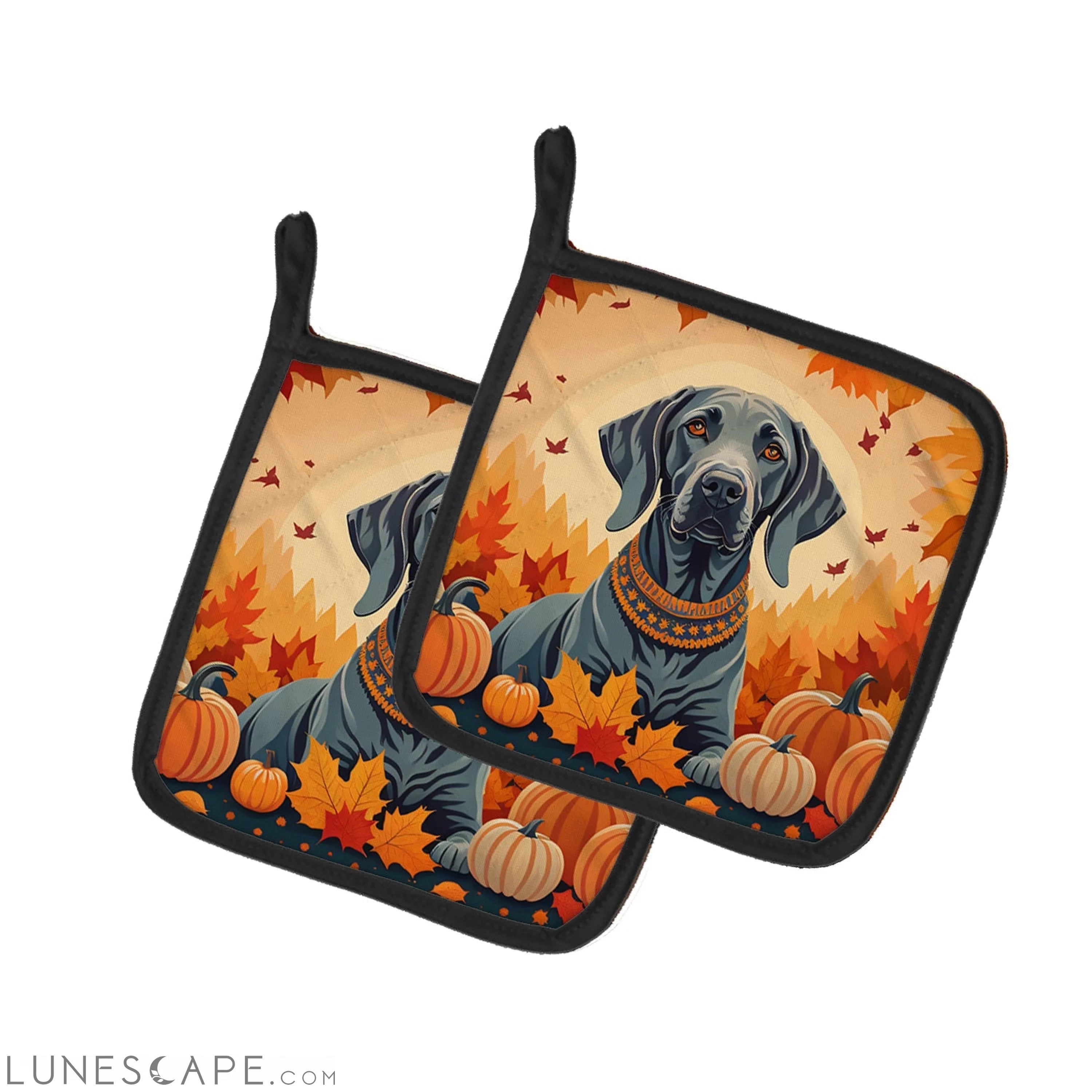 Weimaraner Fall Pair of Pot Holders LUNESCAPE