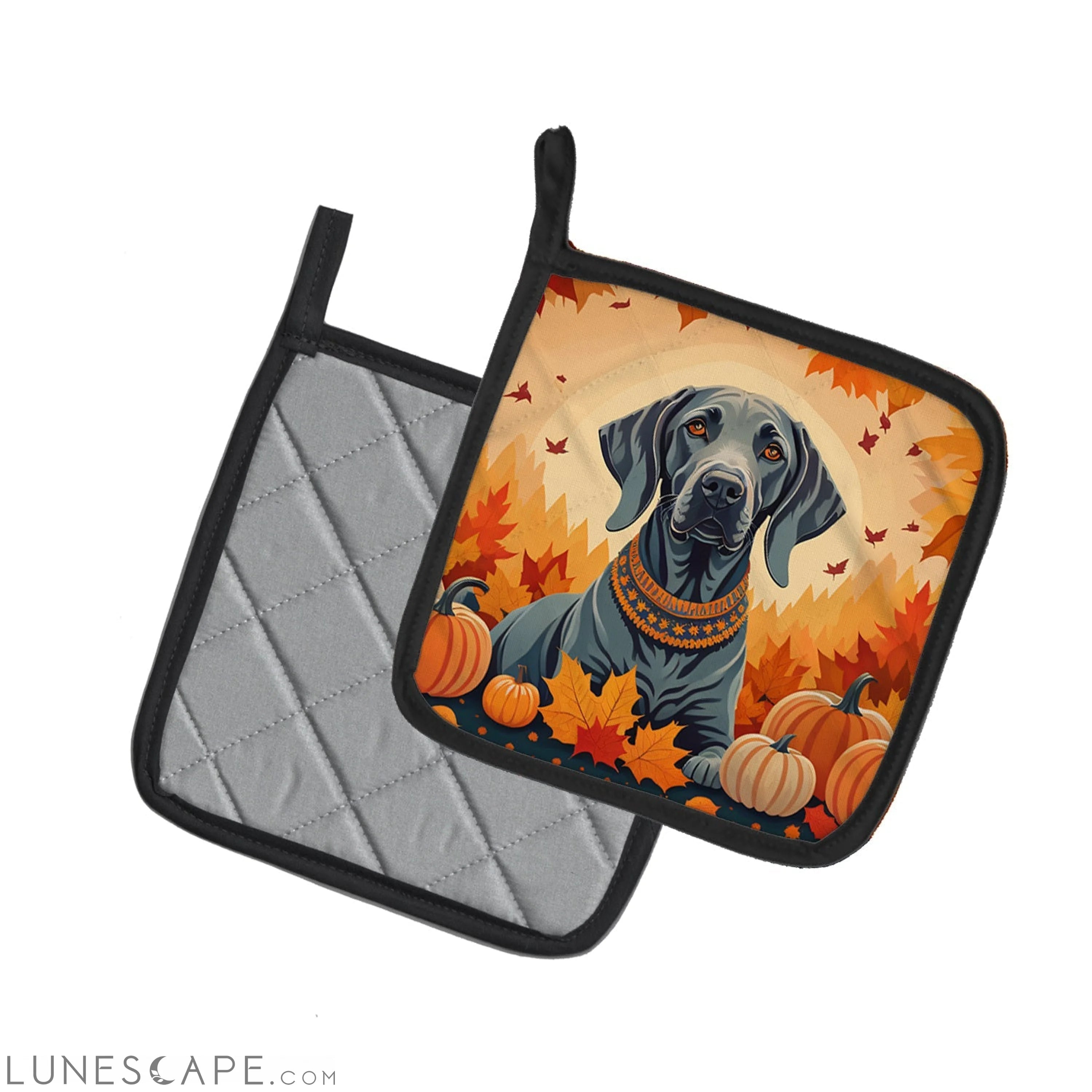 Weimaraner Fall Pair of Pot Holders LUNESCAPE