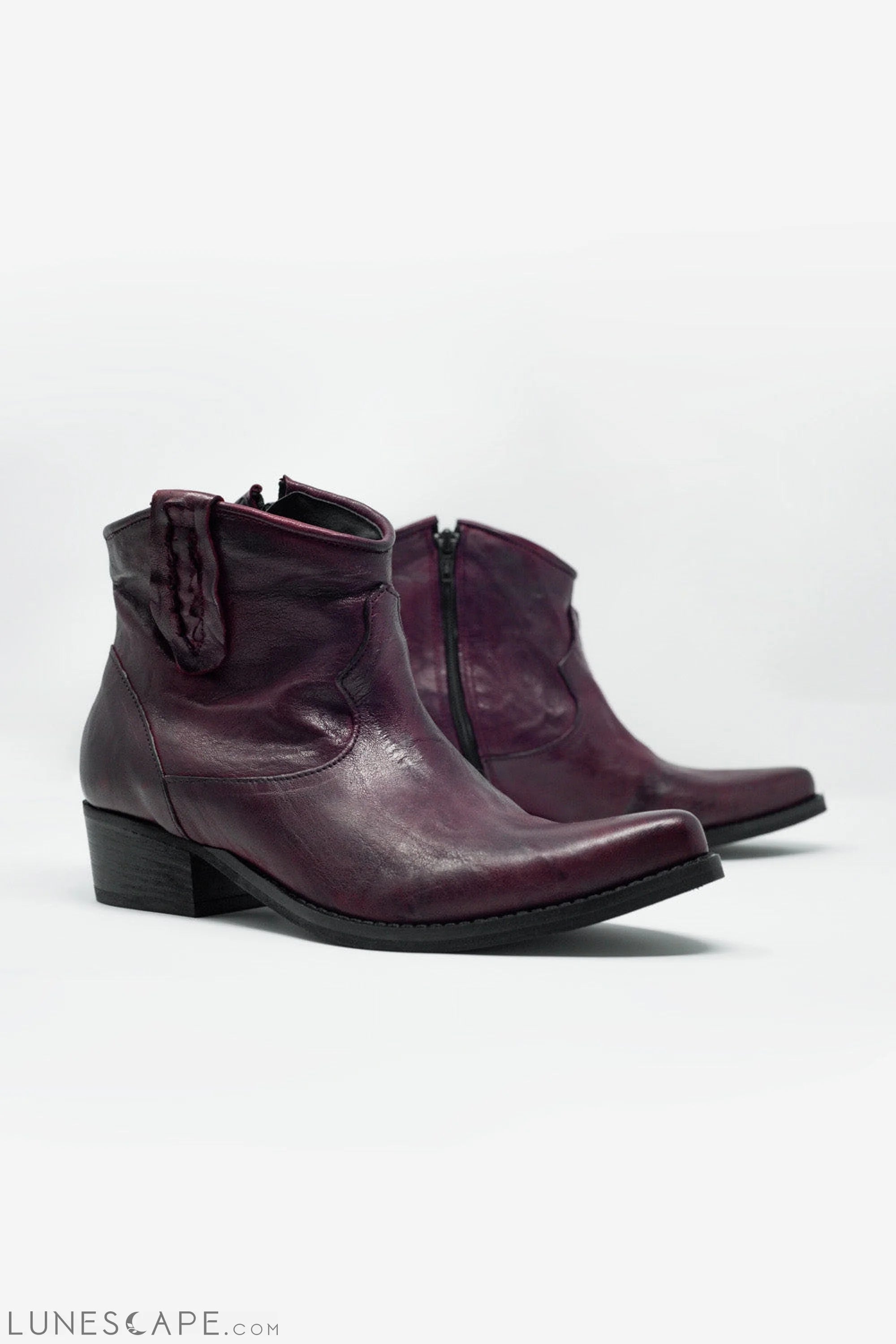 Western Sock Boots in Maroon With Detail on the Side LUNESCAPE