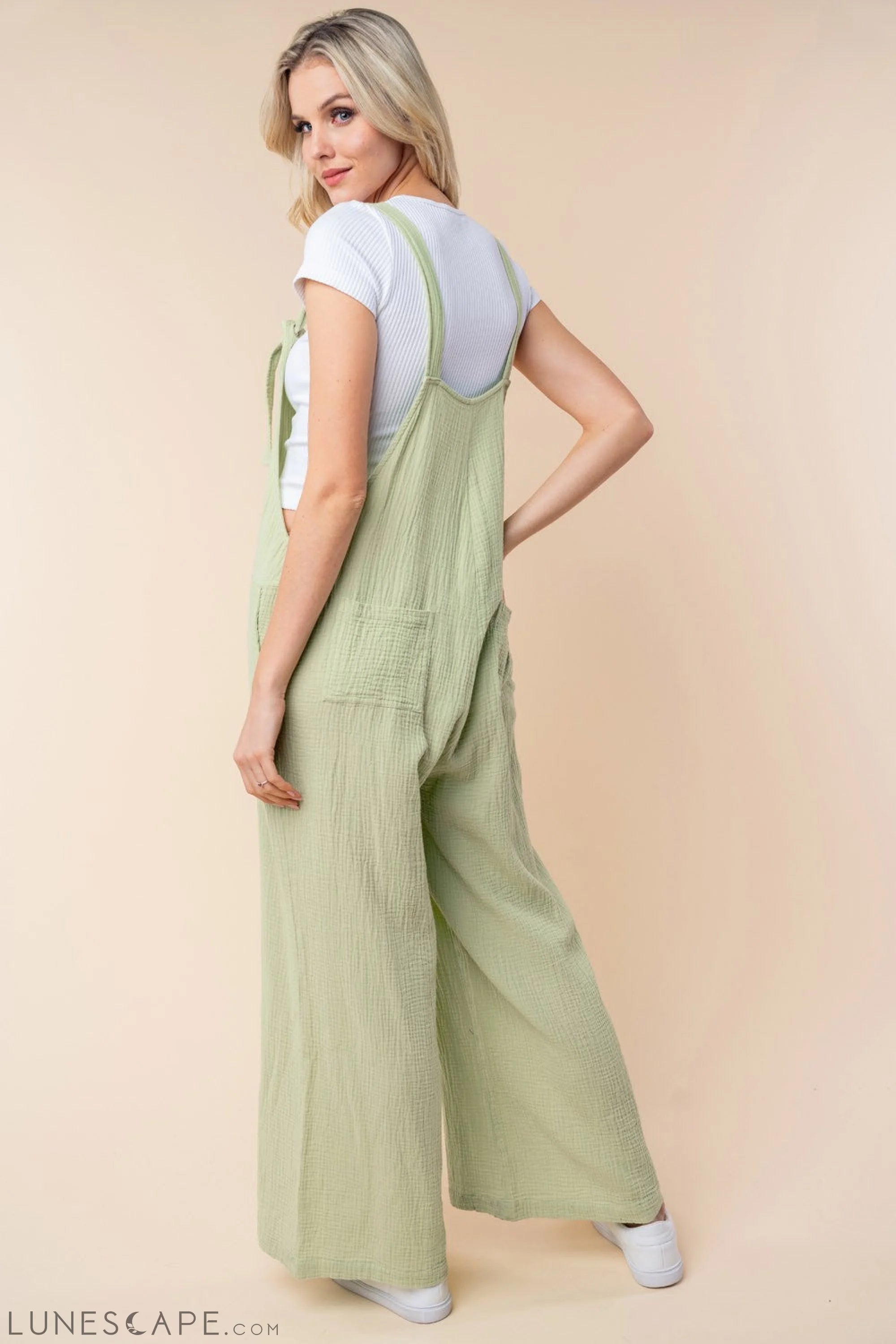 White Birch Texture Sleeveless Wide Leg Jumpsuit LUNESCAPE