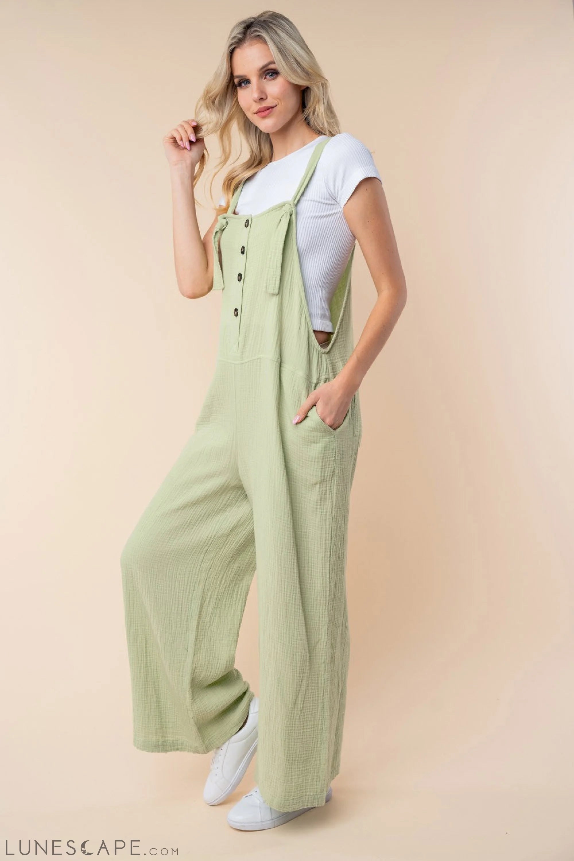 White Birch Texture Sleeveless Wide Leg Jumpsuit LUNESCAPE