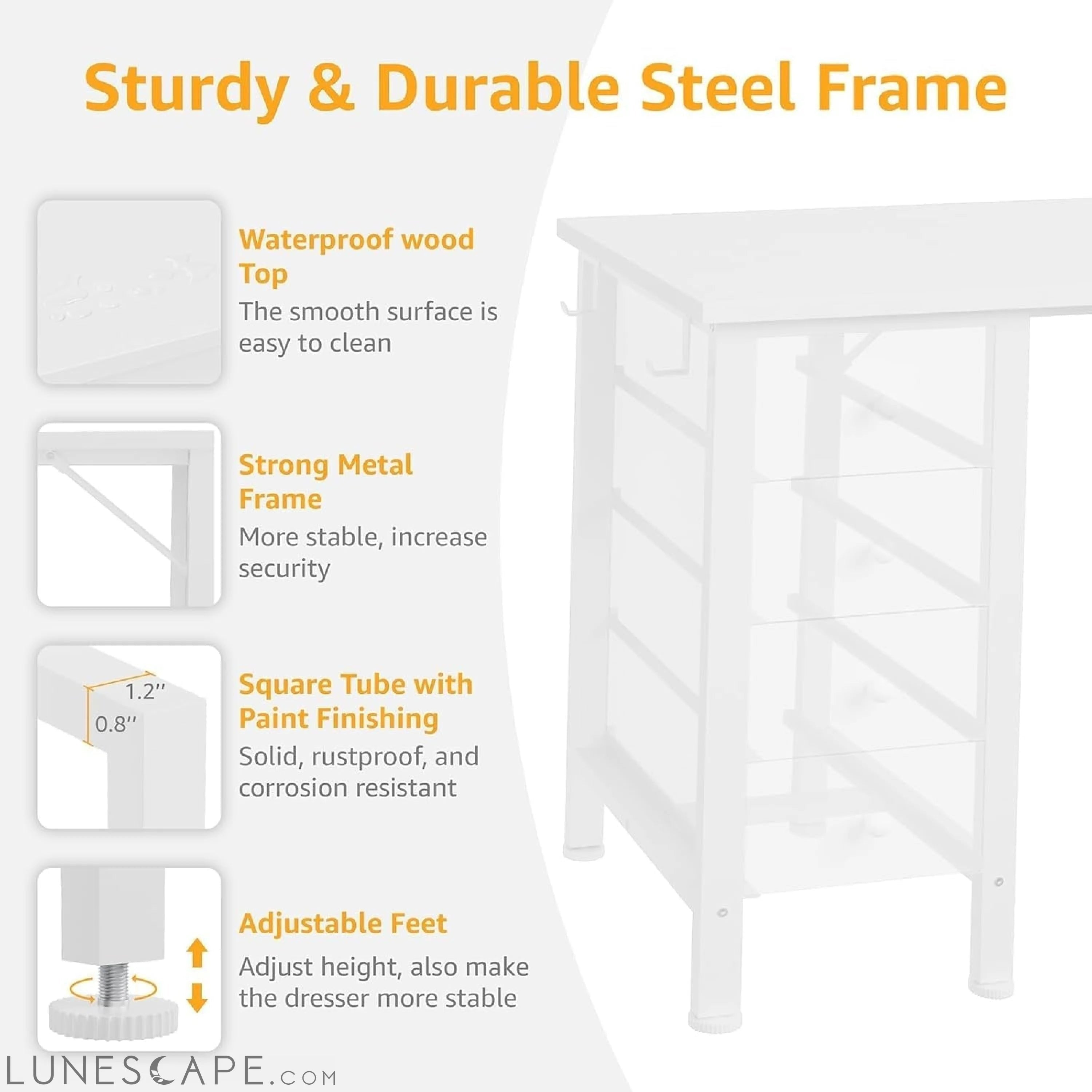 White Computer Desk with Drawers for Storage - 55 Inch Home Office LUNESCAPE