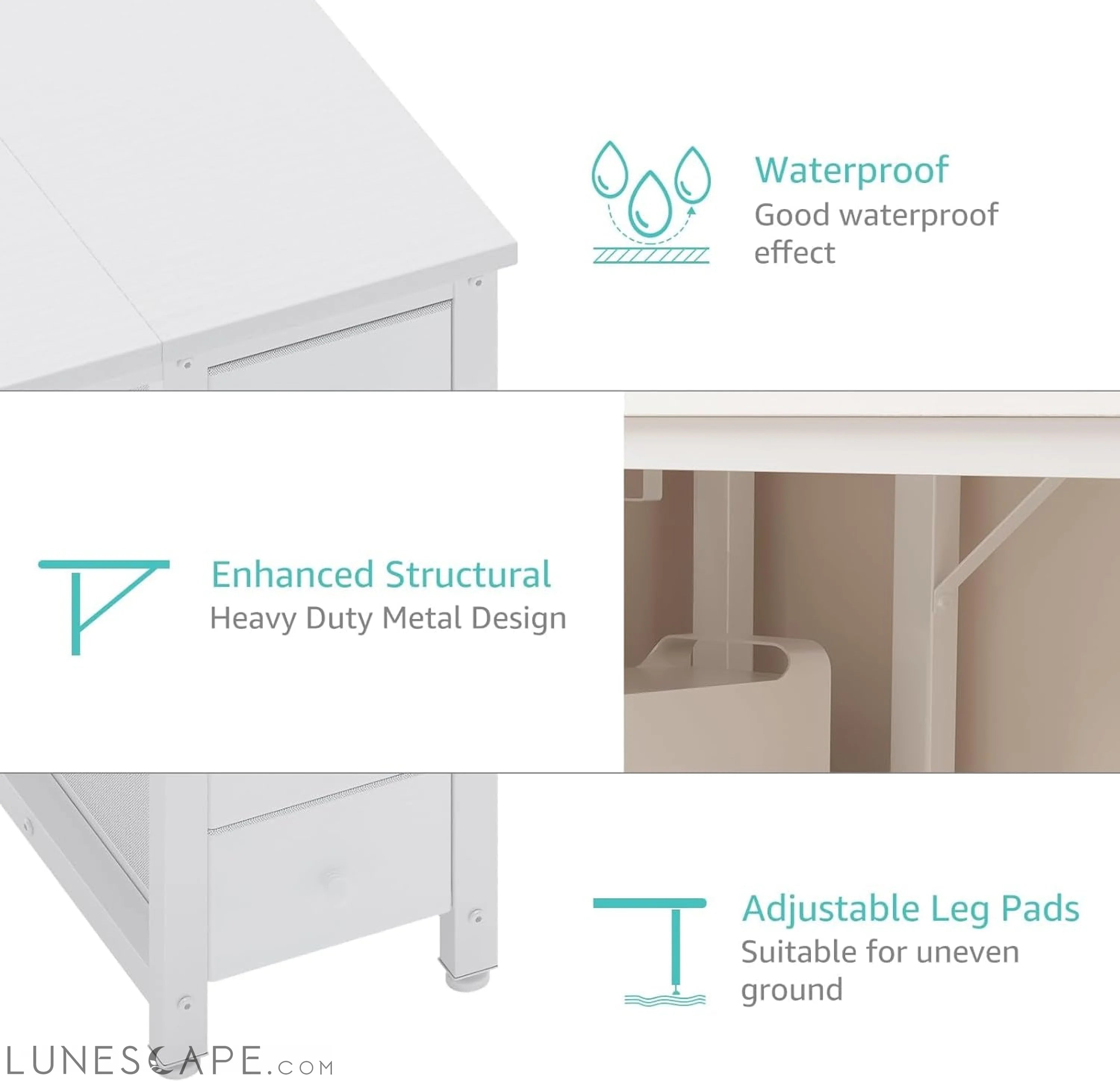 White Computer Desk with Fabric Drawers & Storage Shelves, 55 Inch LUNESCAPE