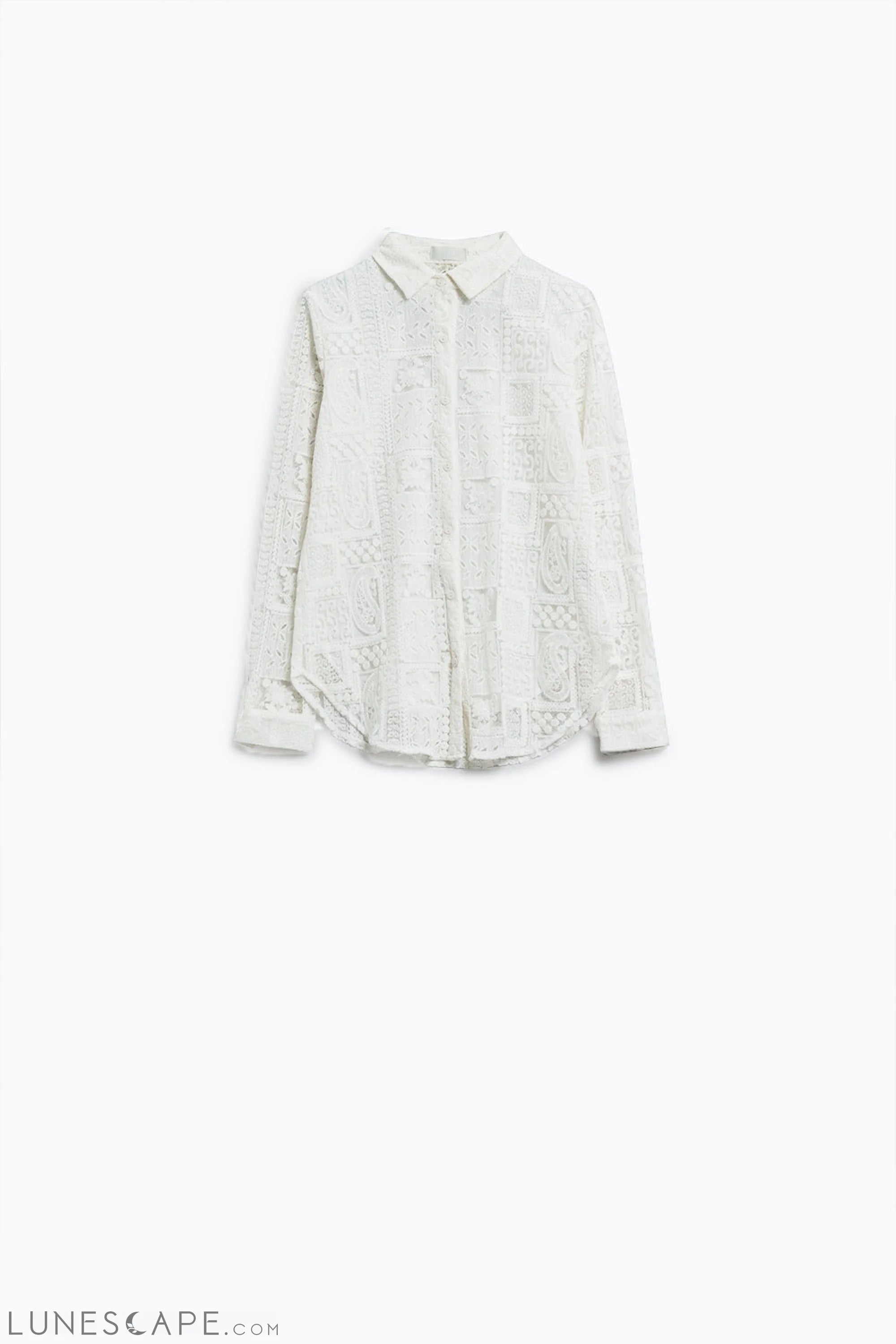 White Long Sleeve Blouse Croched Style LUNESCAPE