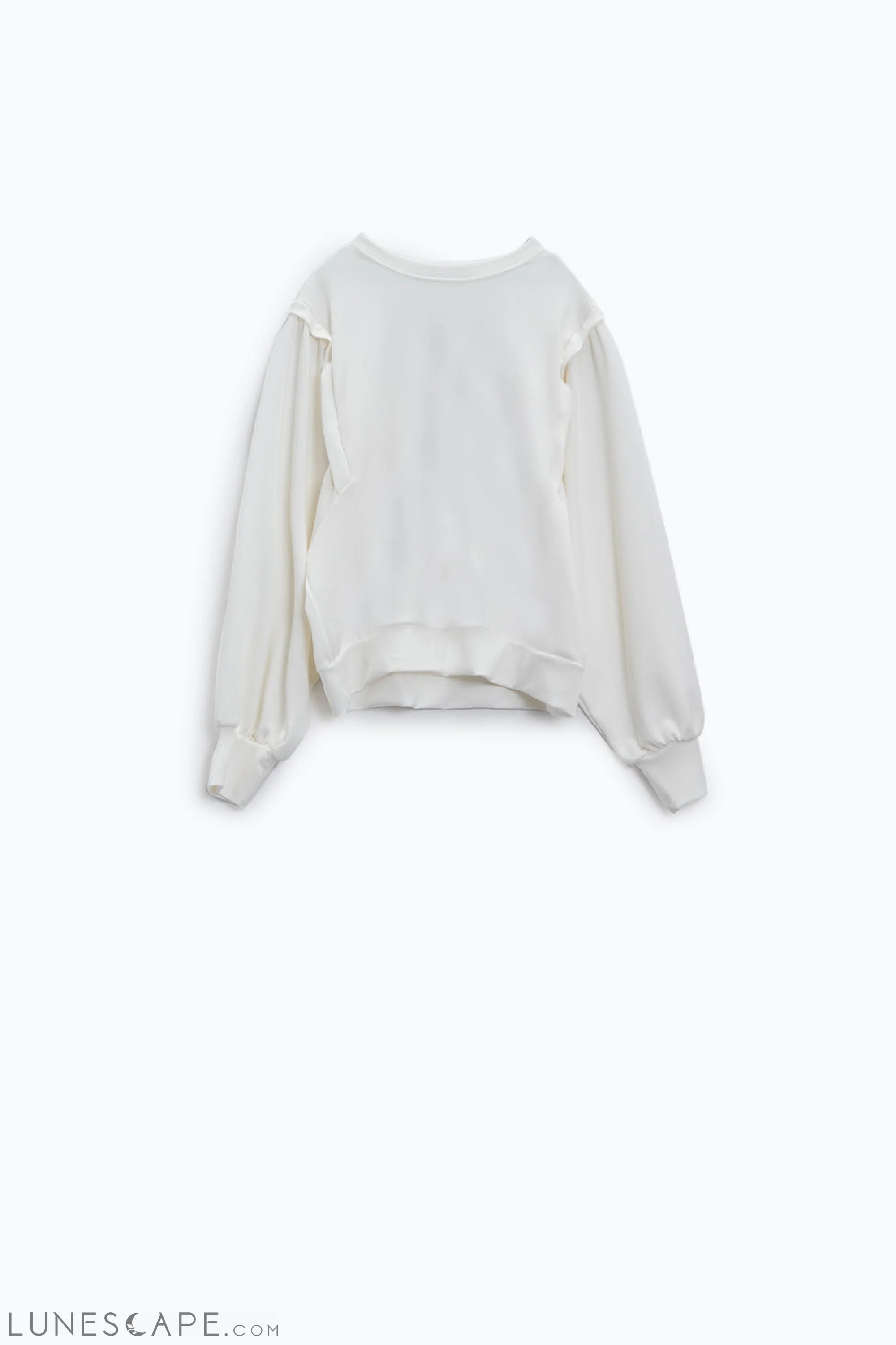 White Long-Sleeved Sweatshirt With Frontal Sewn Details on the Sides LUNESCAPE