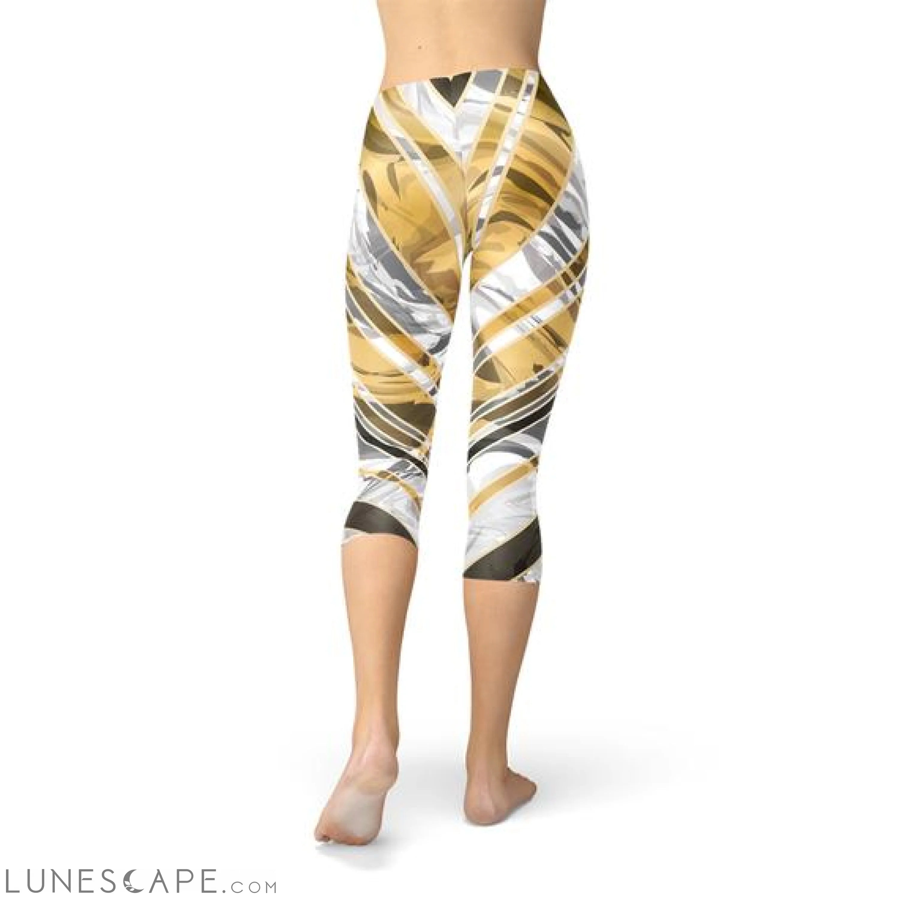 White Marble w/ Black Gold Lines Capri Leggings Leggings
