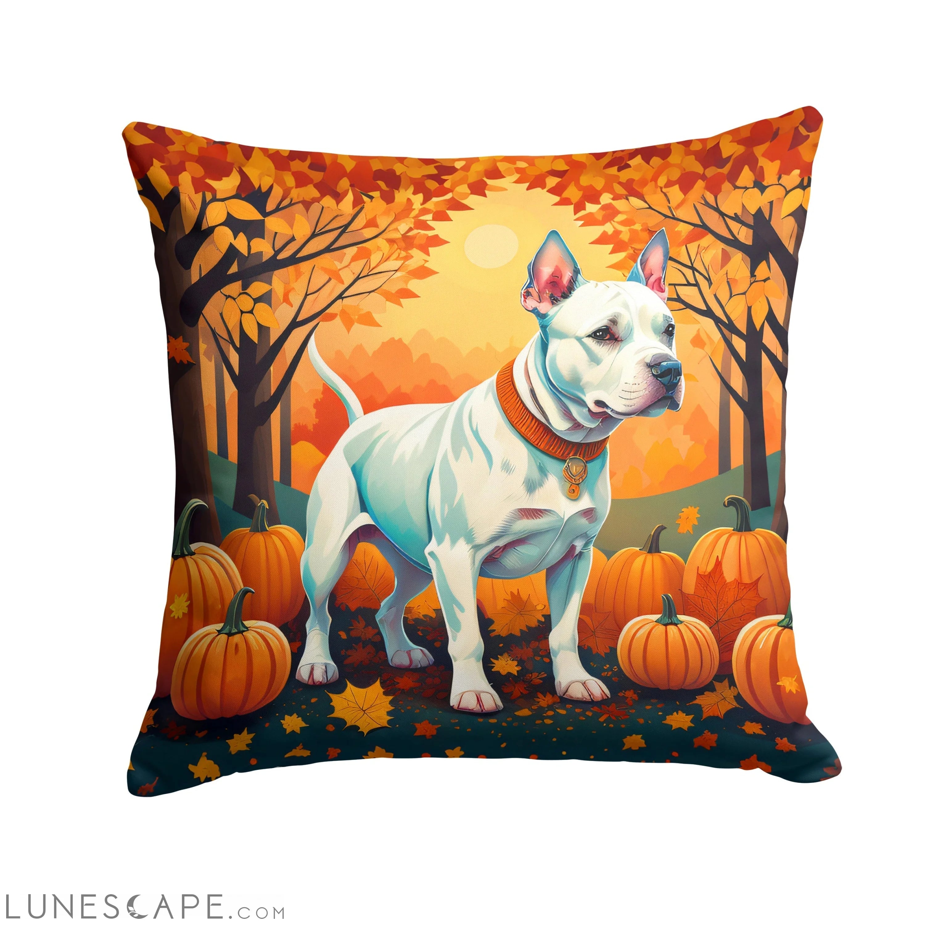 White Pit Bull Terrier Fall Throw Pillow LUNESCAPE