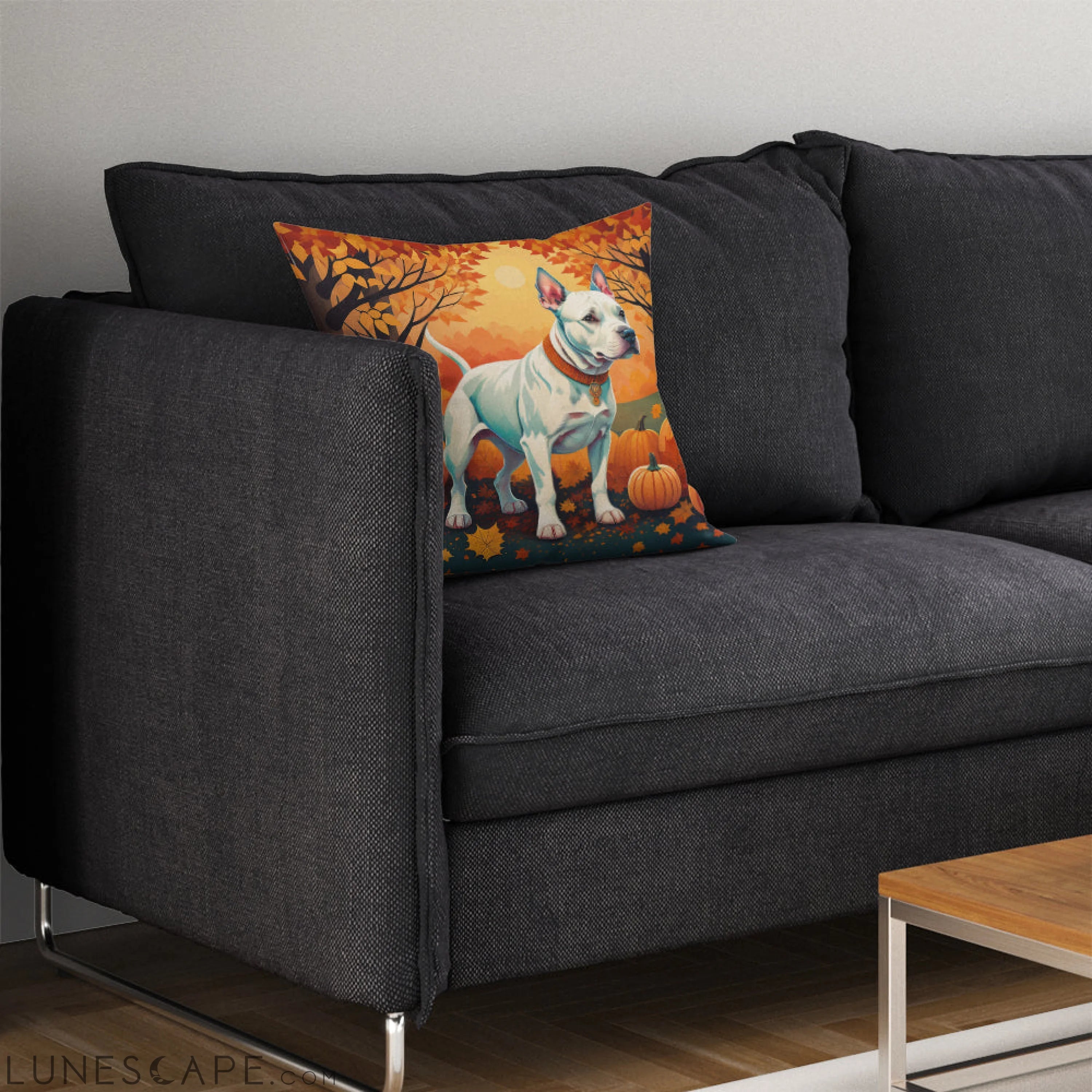 White Pit Bull Terrier Fall Throw Pillow LUNESCAPE