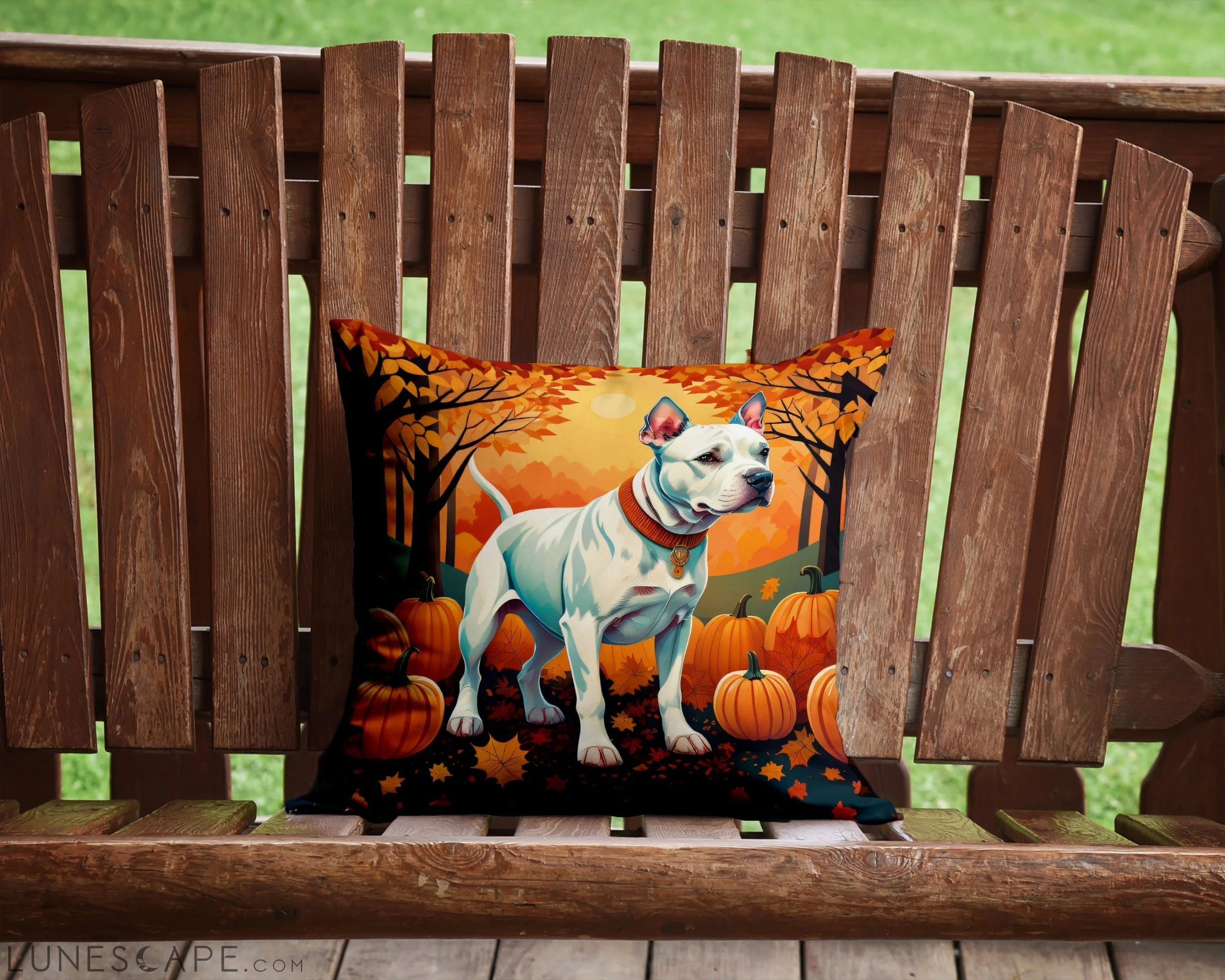 White Pit Bull Terrier Fall Throw Pillow LUNESCAPE