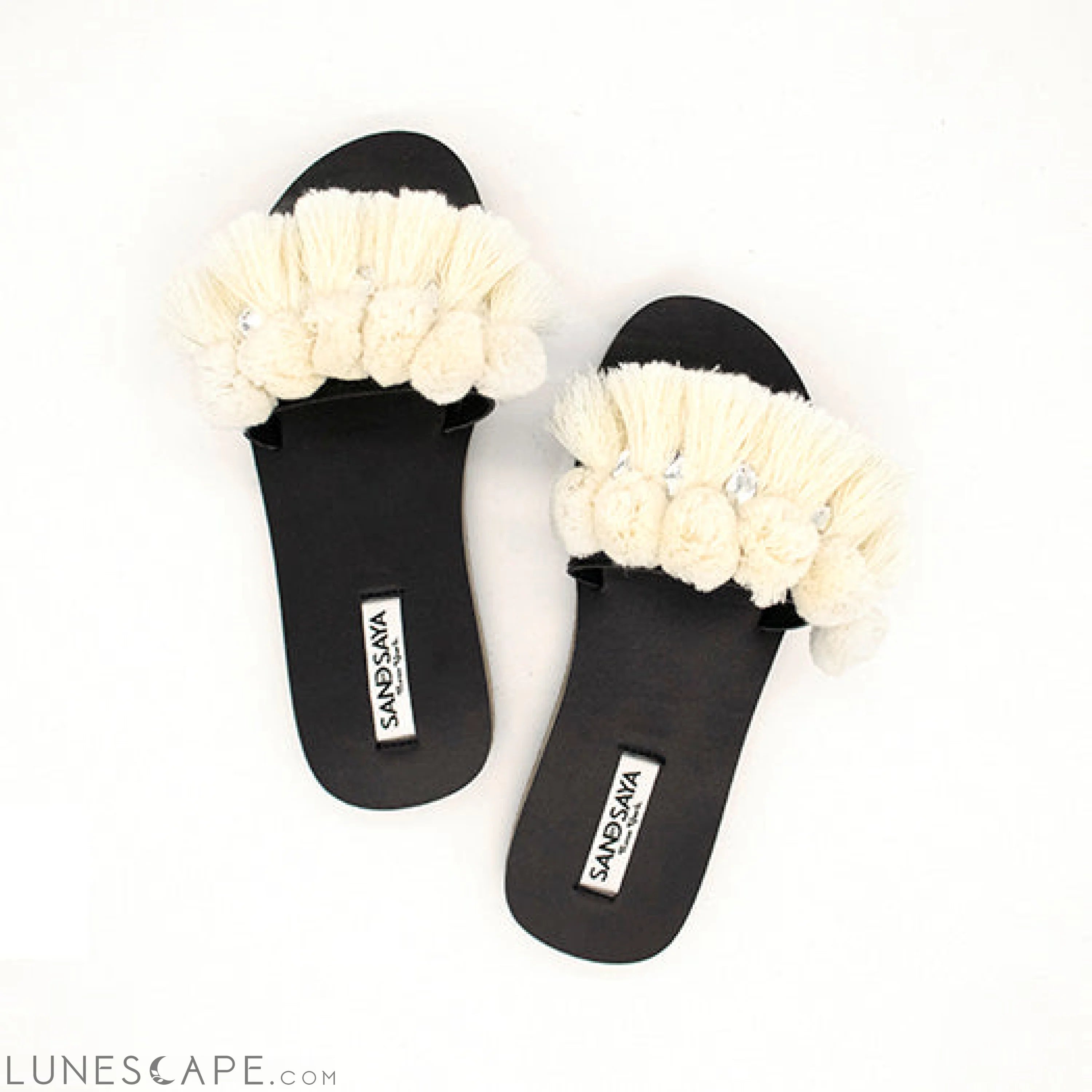 White Pompom Fringe - Waterproof Espadrille Flat LUNESCAPE