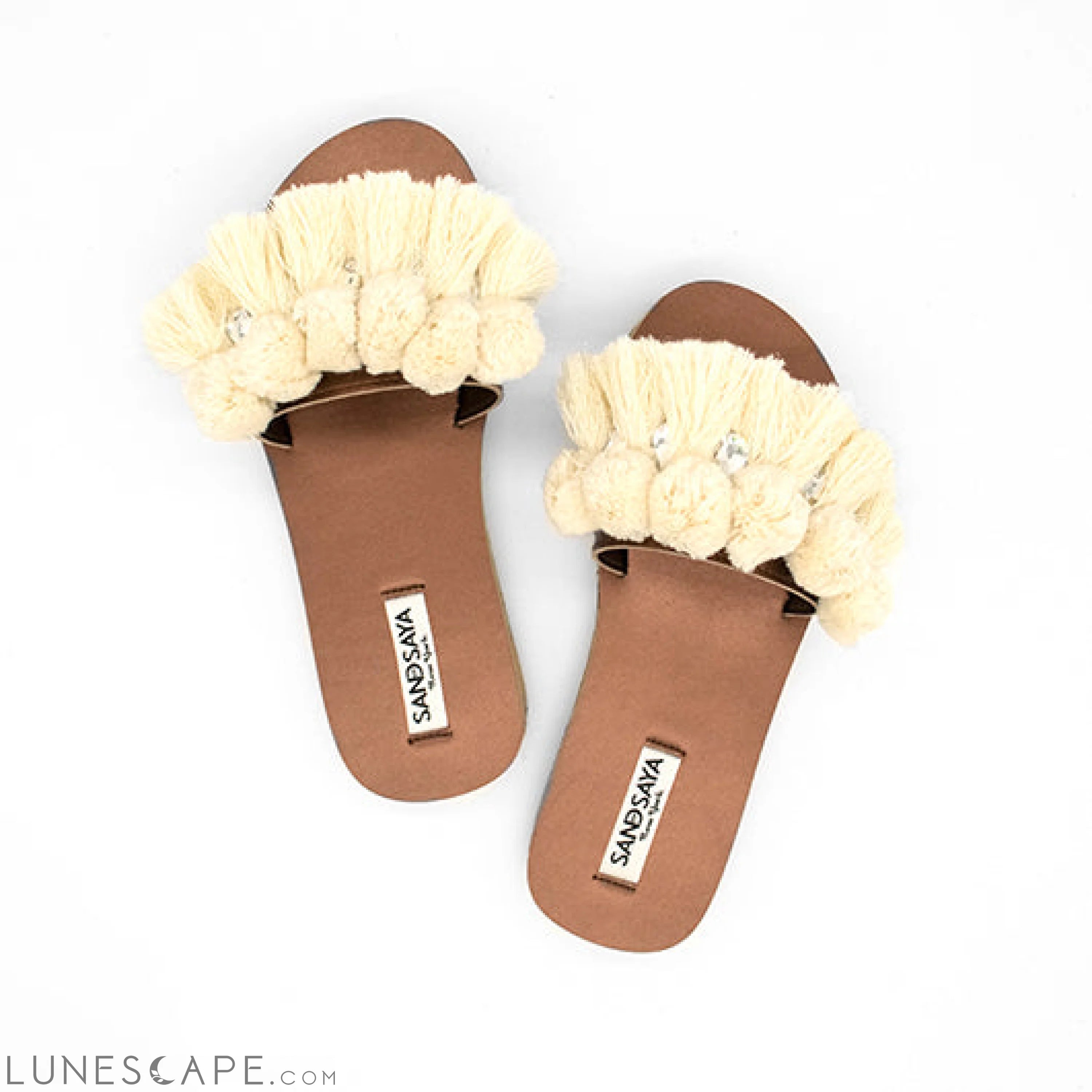 White Pompom Fringe - Waterproof Espadrille Flat LUNESCAPE