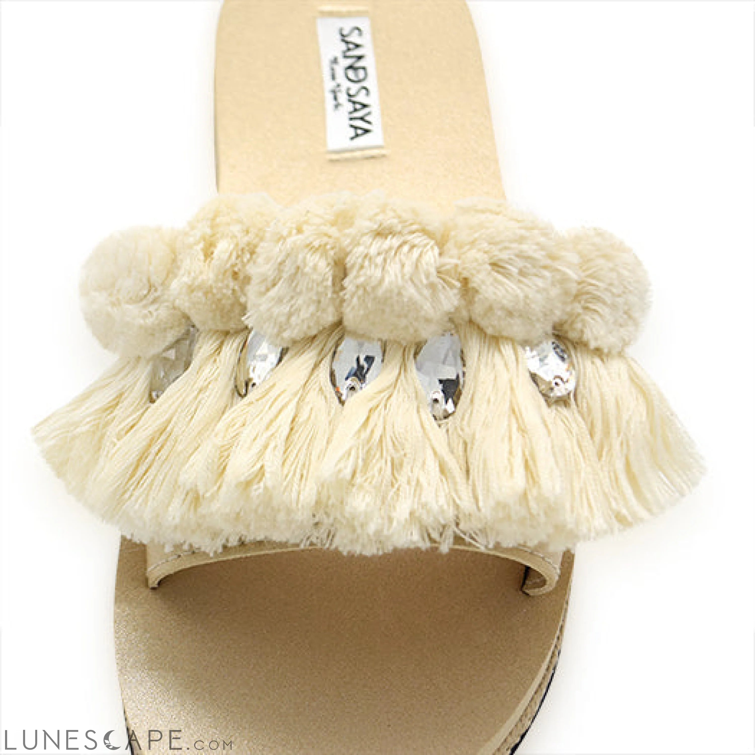 White Pompom Fringe - Waterproof Espadrille Flat LUNESCAPE