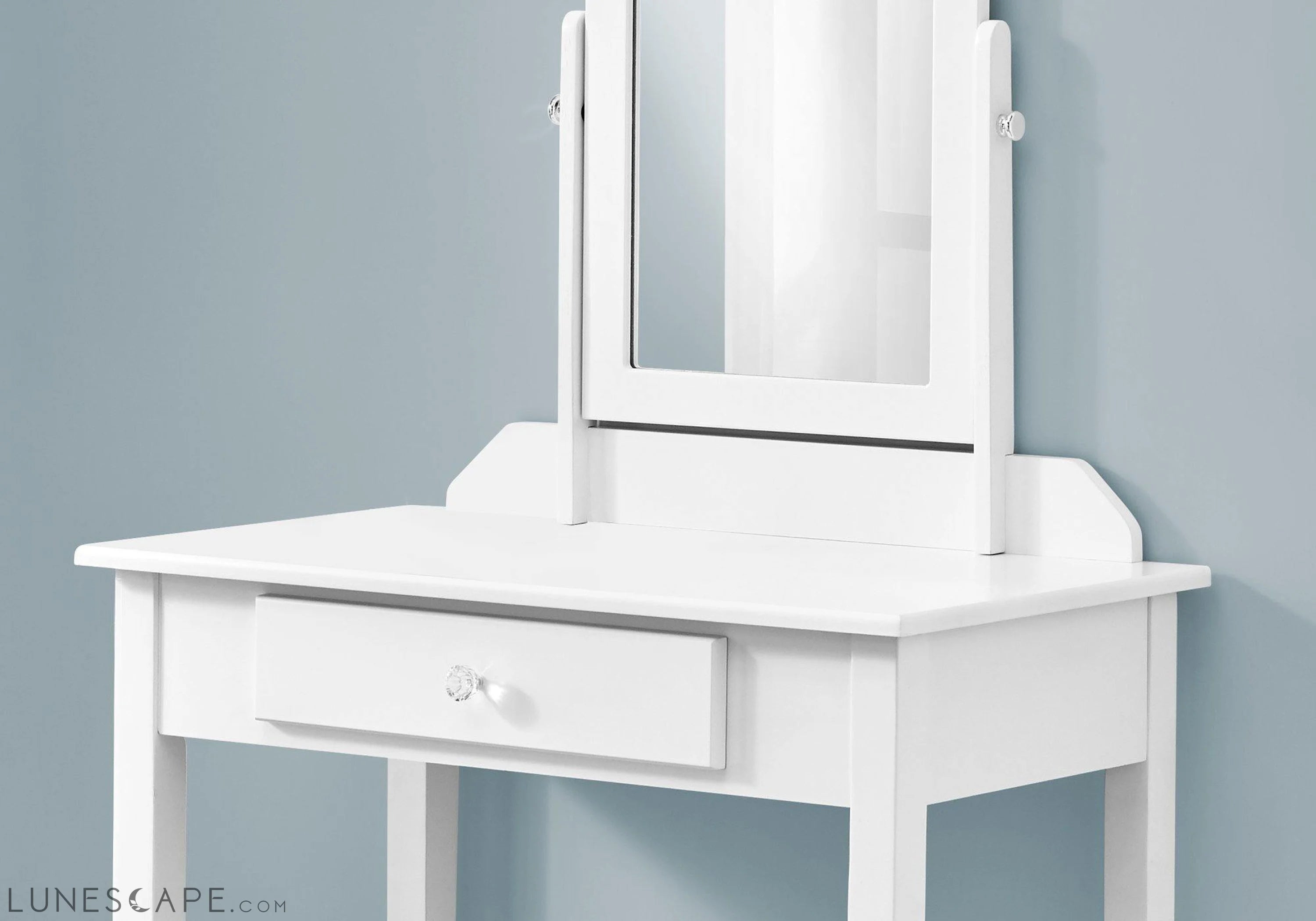 White Vanity Mirror and Storage Drawer LUNESCAPE