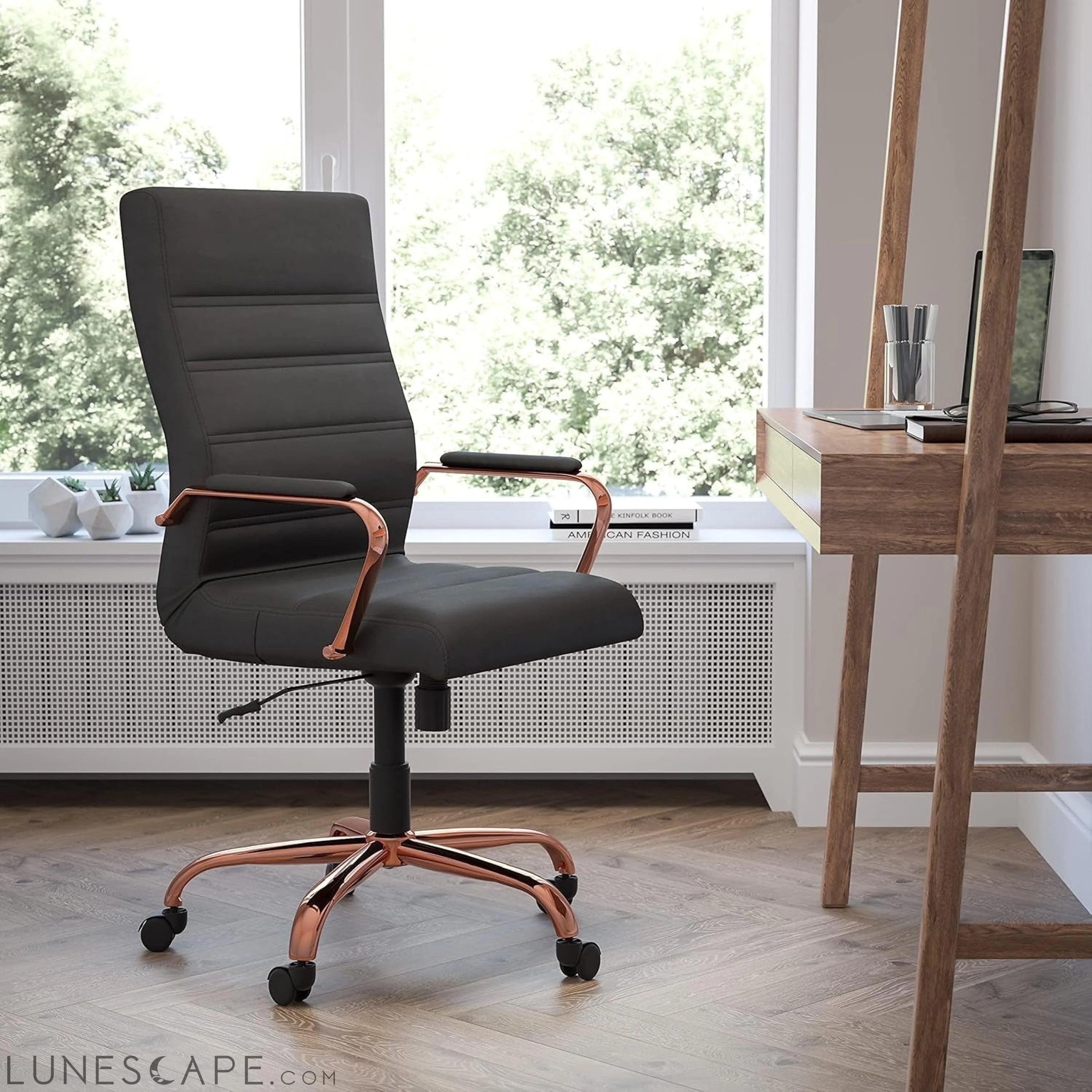 Whitney High-Back Swivel Leathersoft Desk Chair with Padded Seat and LUNESCAPE