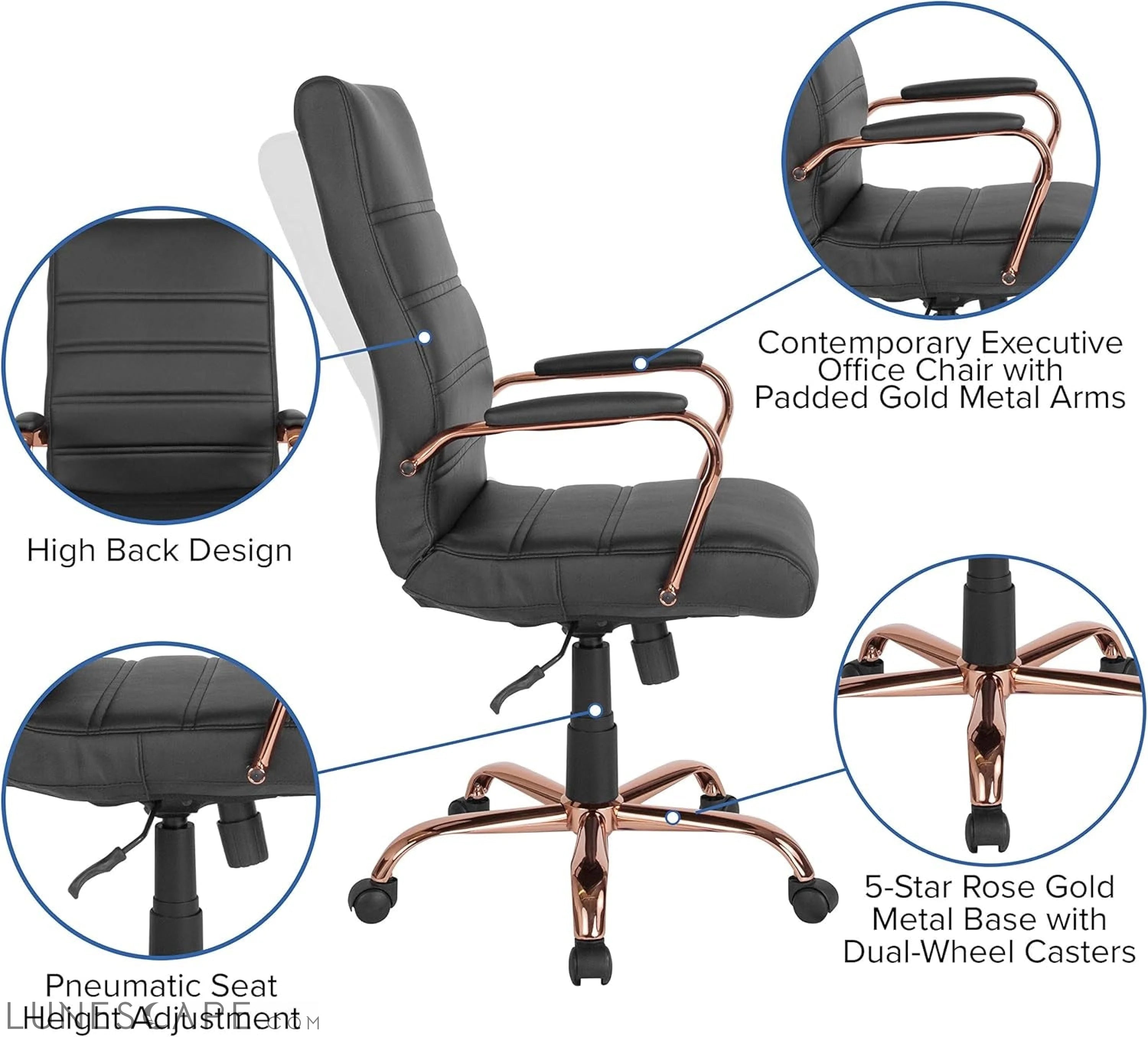 Whitney High-Back Swivel Leathersoft Desk Chair with Padded Seat and LUNESCAPE