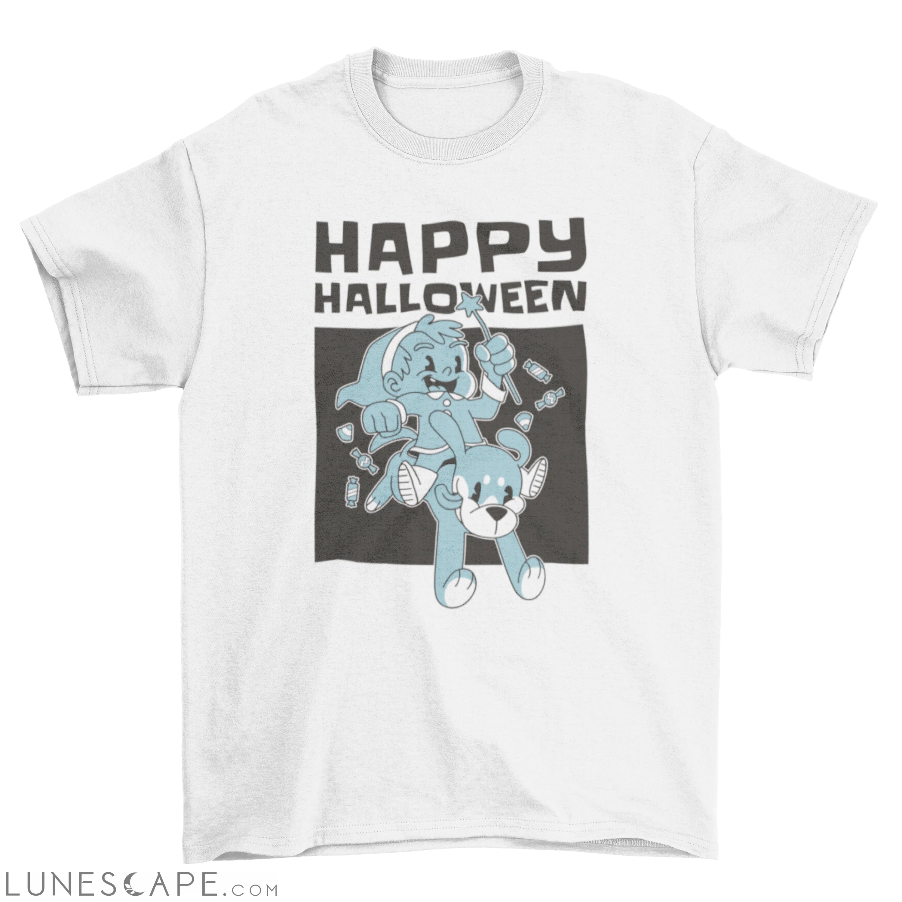 Wizard tiny girl riding dog t-shirt LUNESCAPE