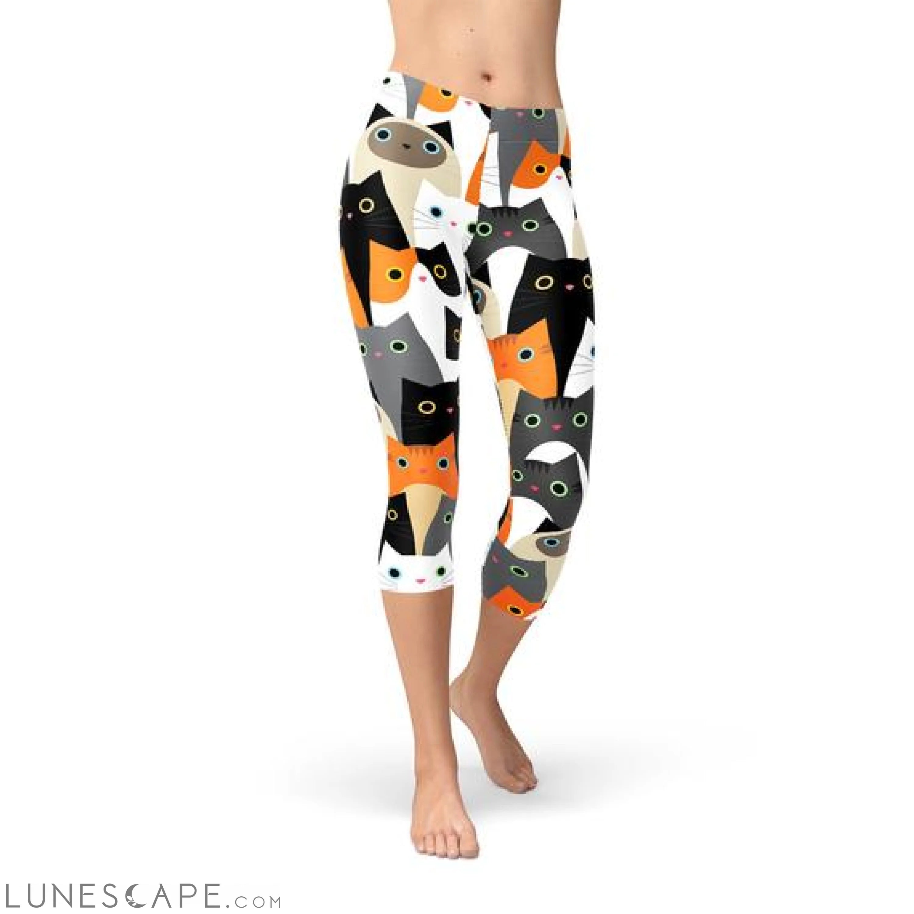 Womens All Over Print Cats Capri Leggings Leggings