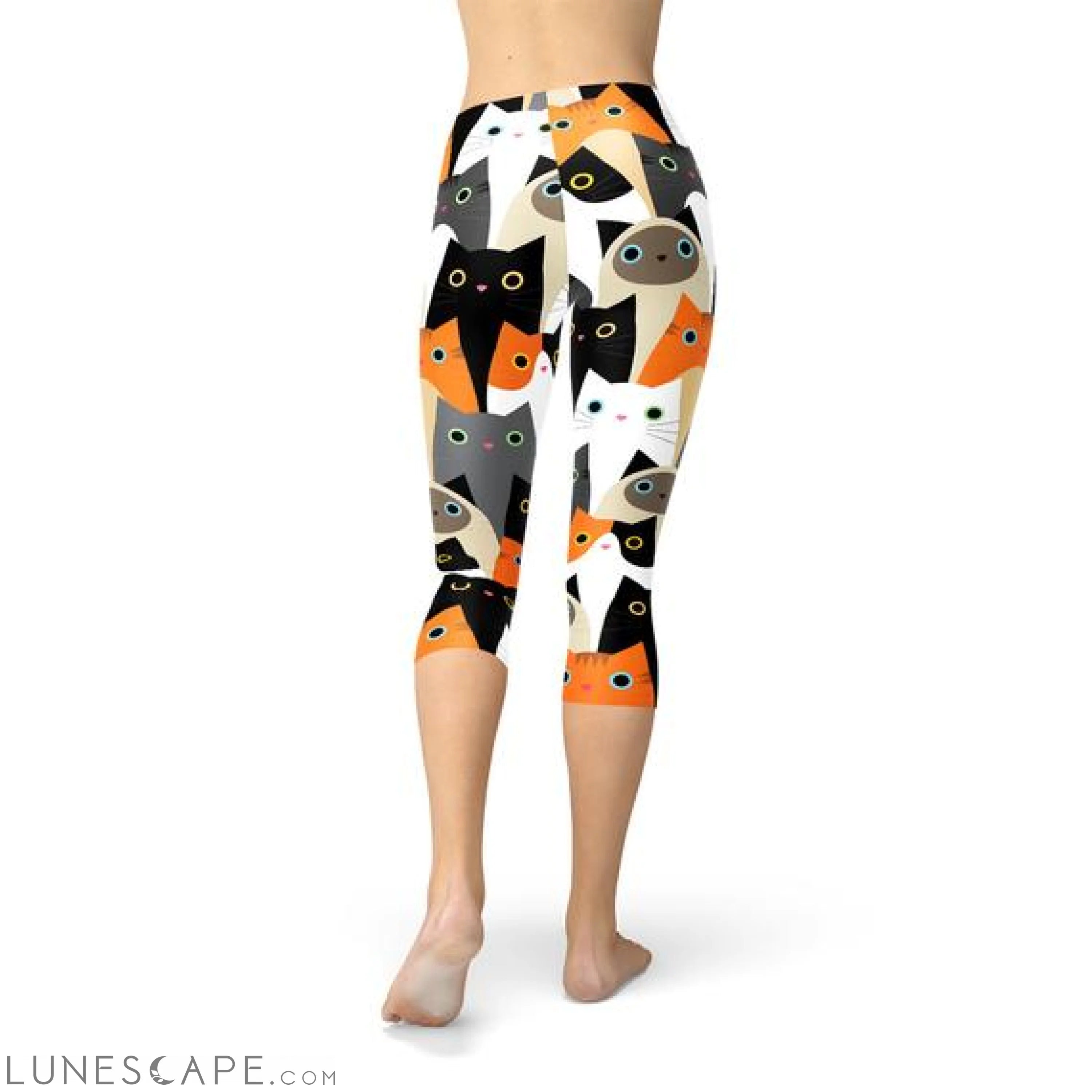 Womens All Over Print Cats Capri Leggings Leggings