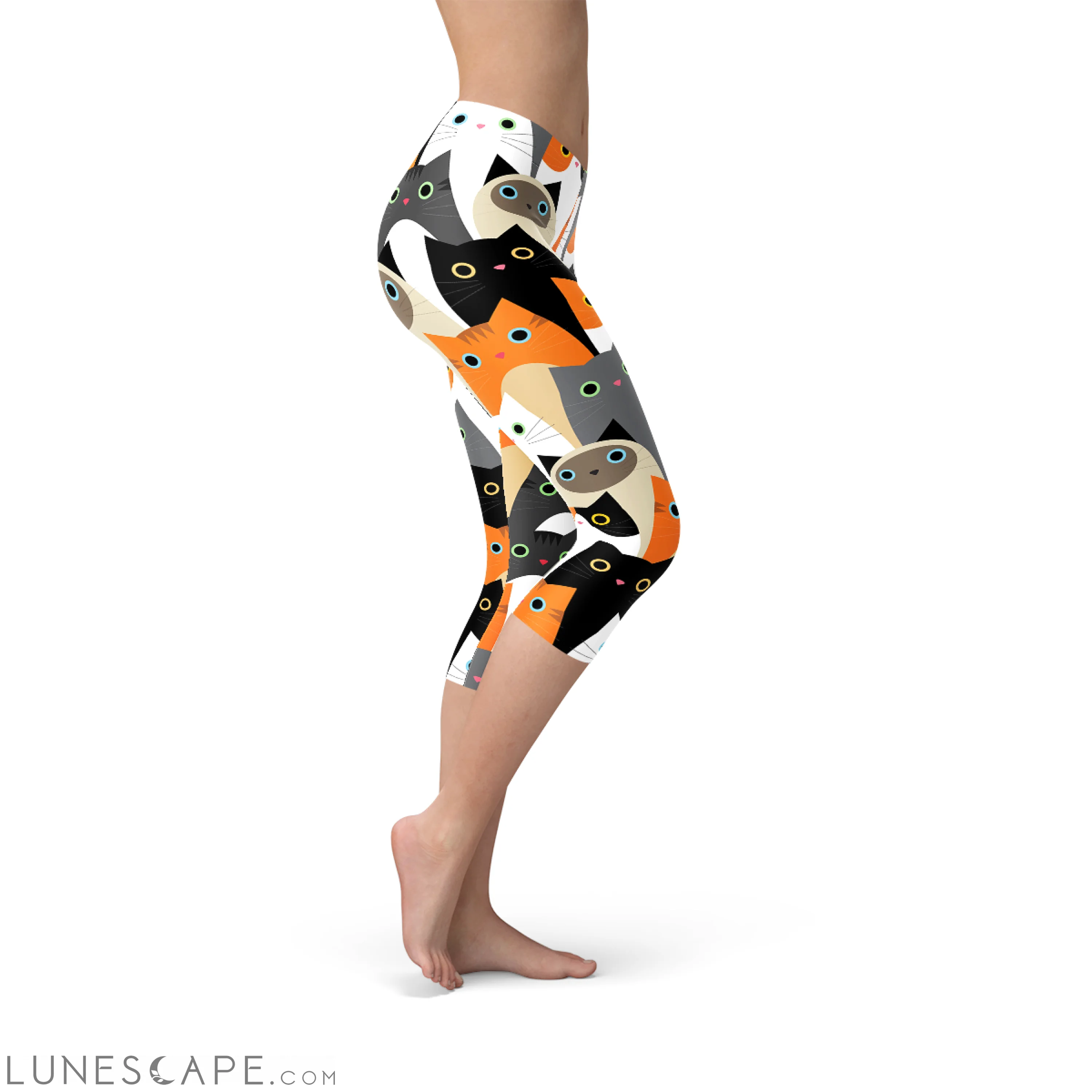 Womens All Over Print Cats Capri Leggings Leggings