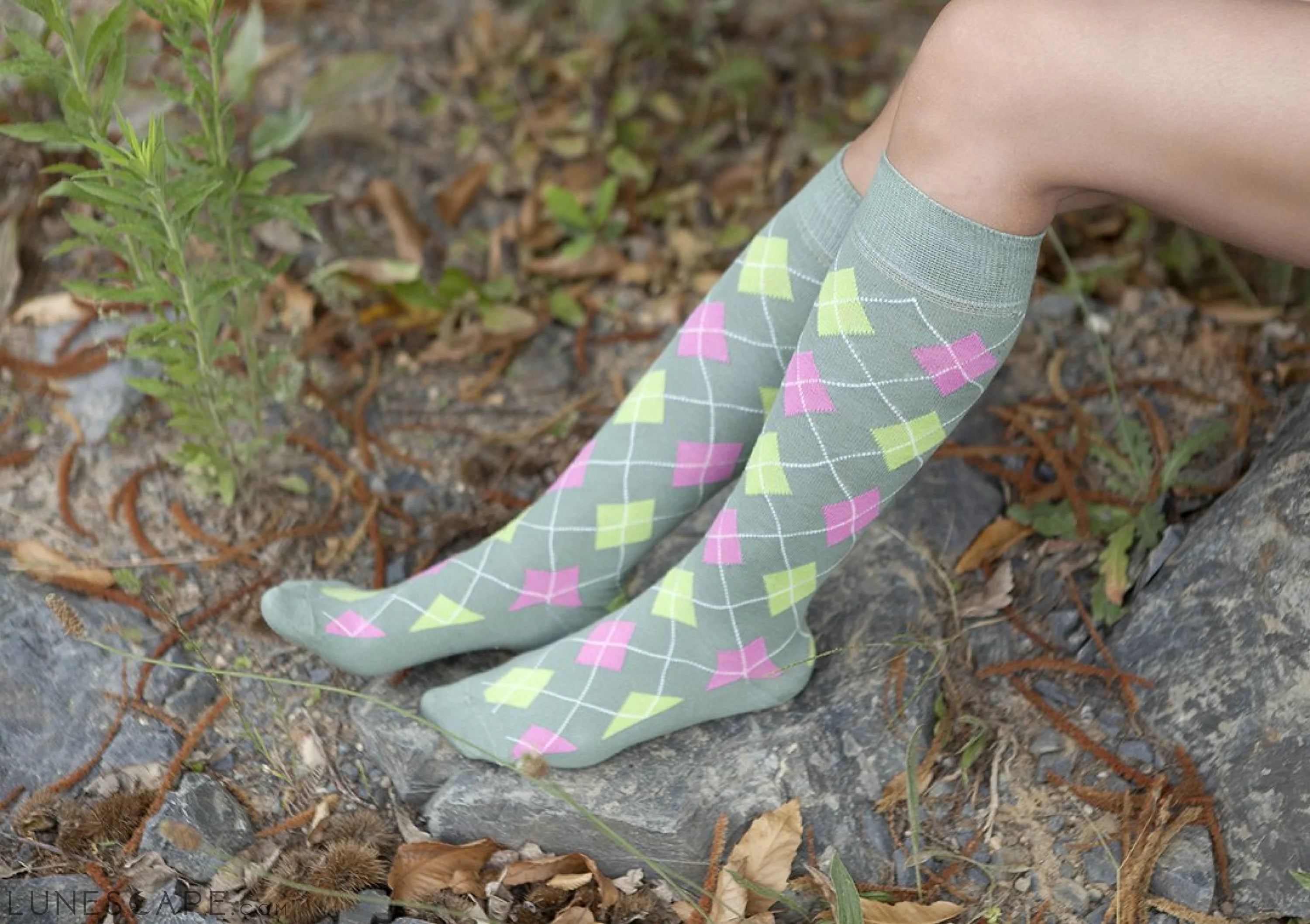 Women's Basil Argyle Knee High Socks LUNESCAPE