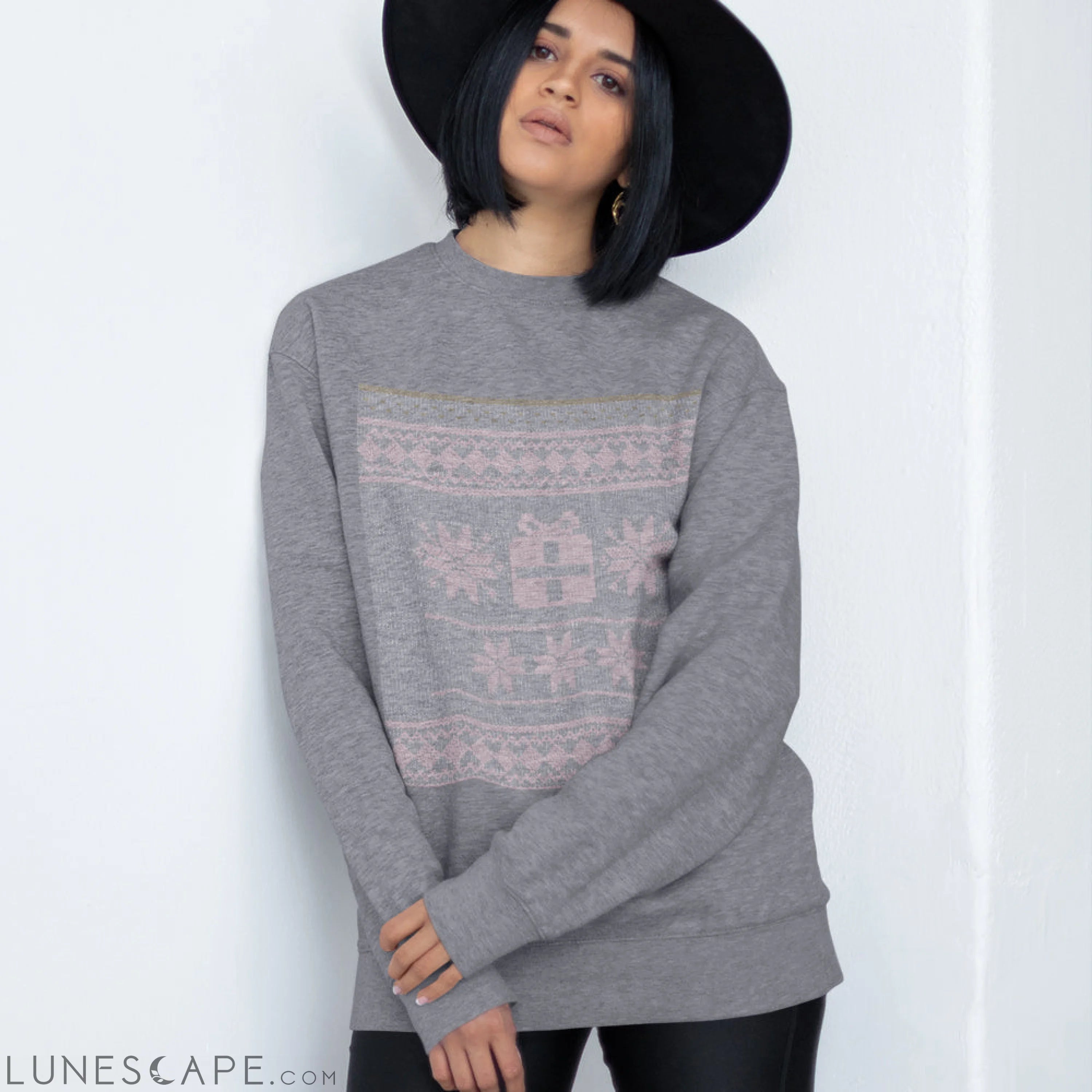 Womens Christmas Faux Embroidered Sweatshirt LUNESCAPE