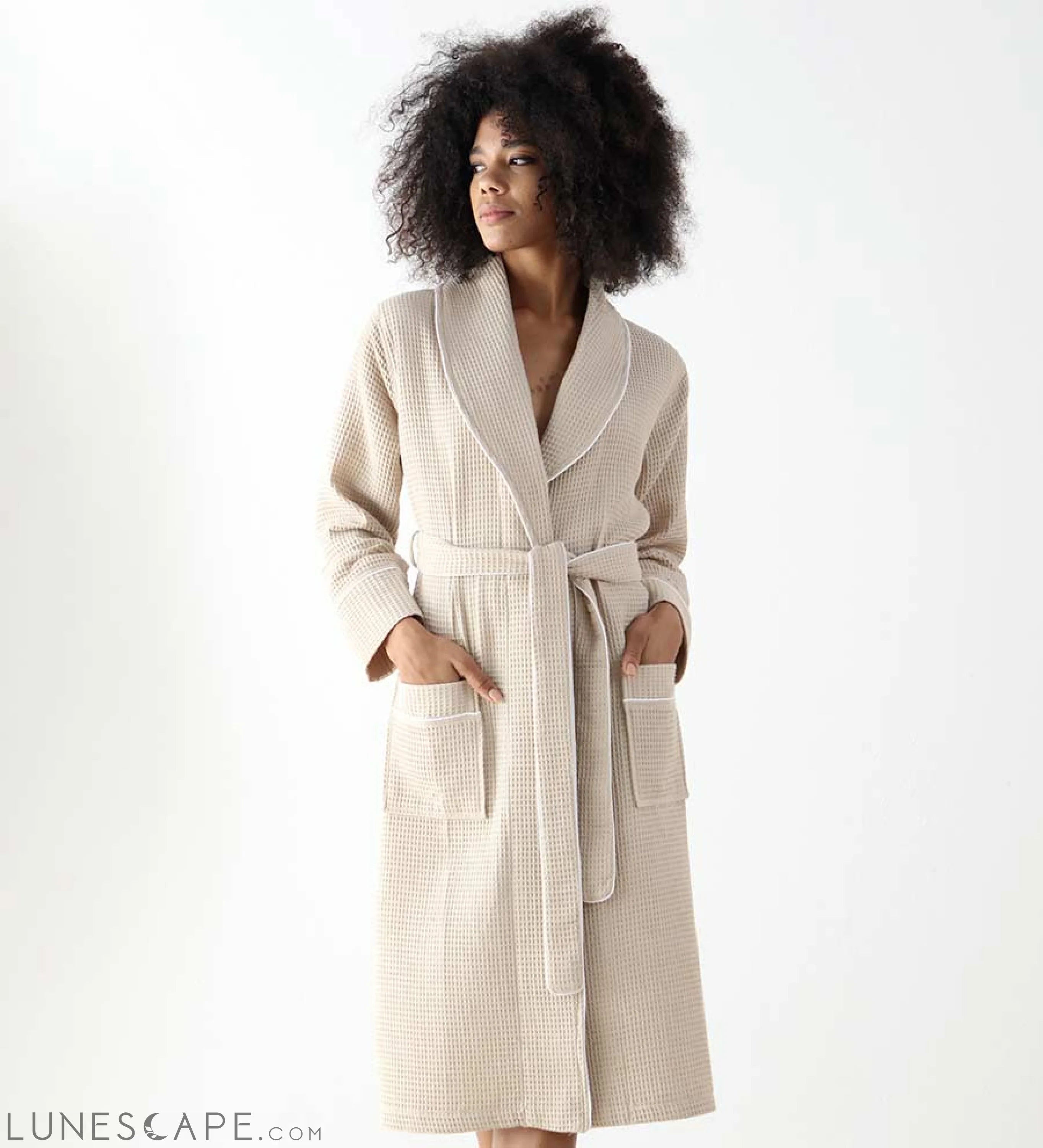 Women's Full Length Waffle Hotel Robe LUNESCAPE