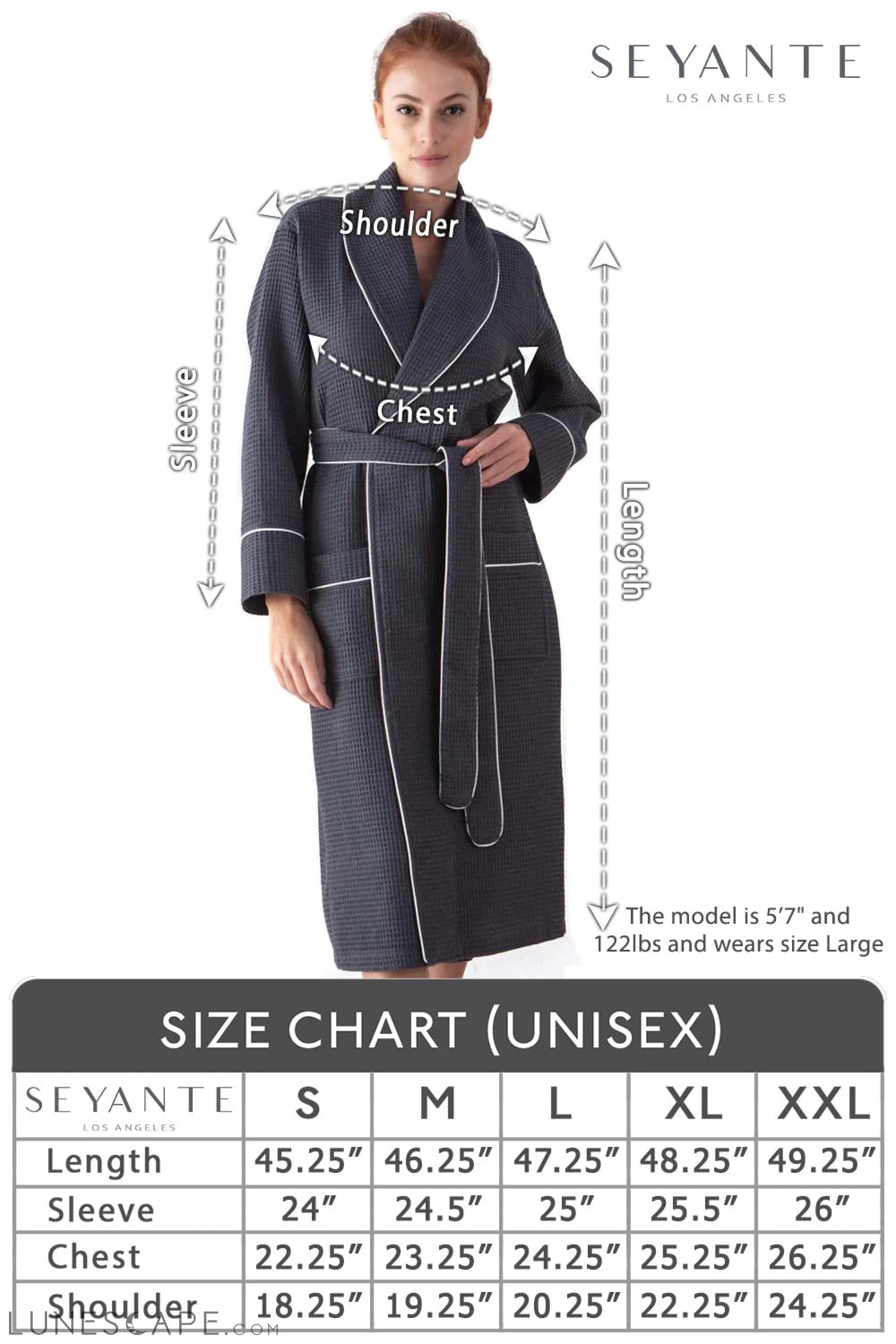 Women's Full Length Waffle Hotel Robe LUNESCAPE