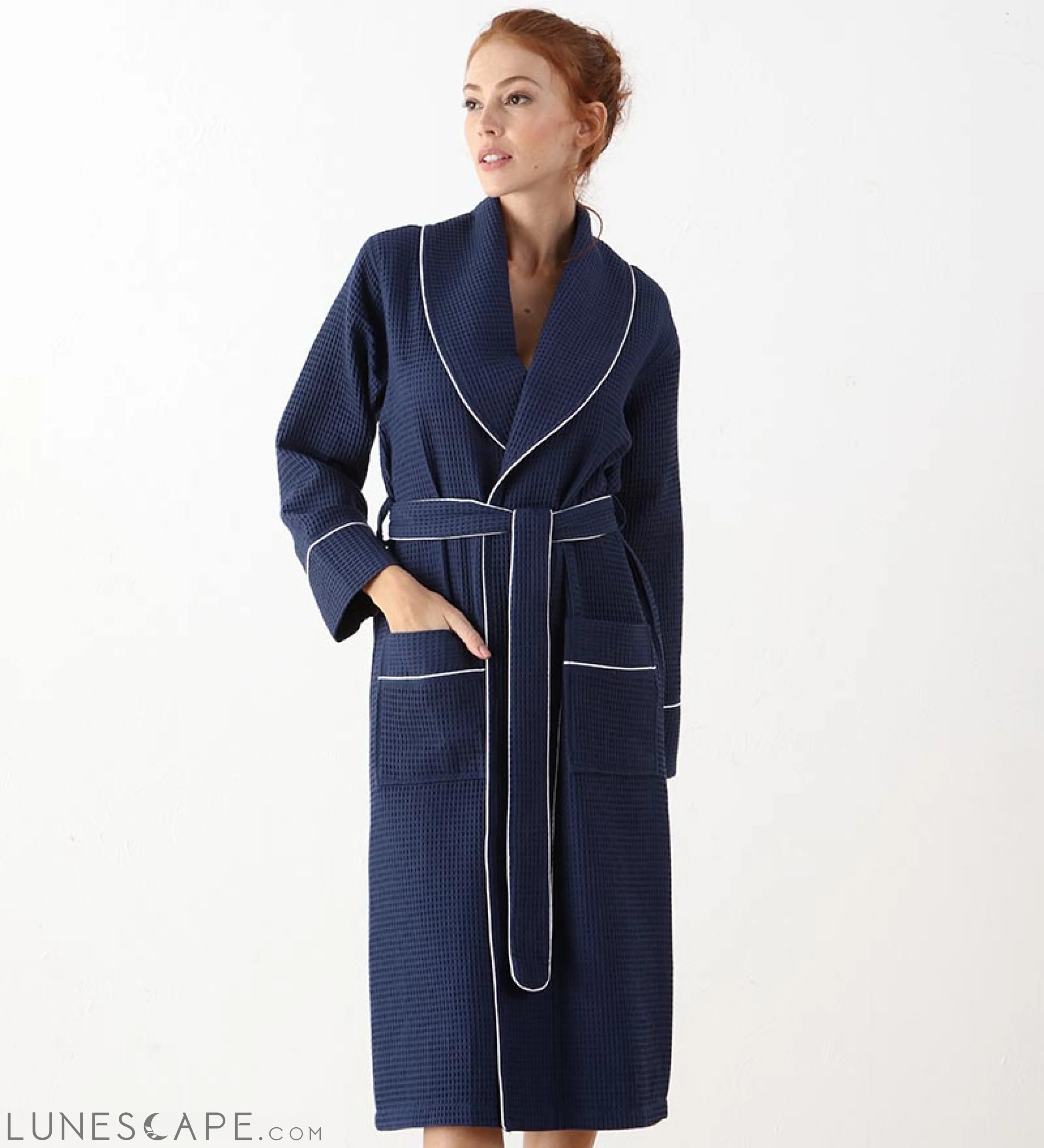 Women's Full Length Waffle Hotel Robe LUNESCAPE