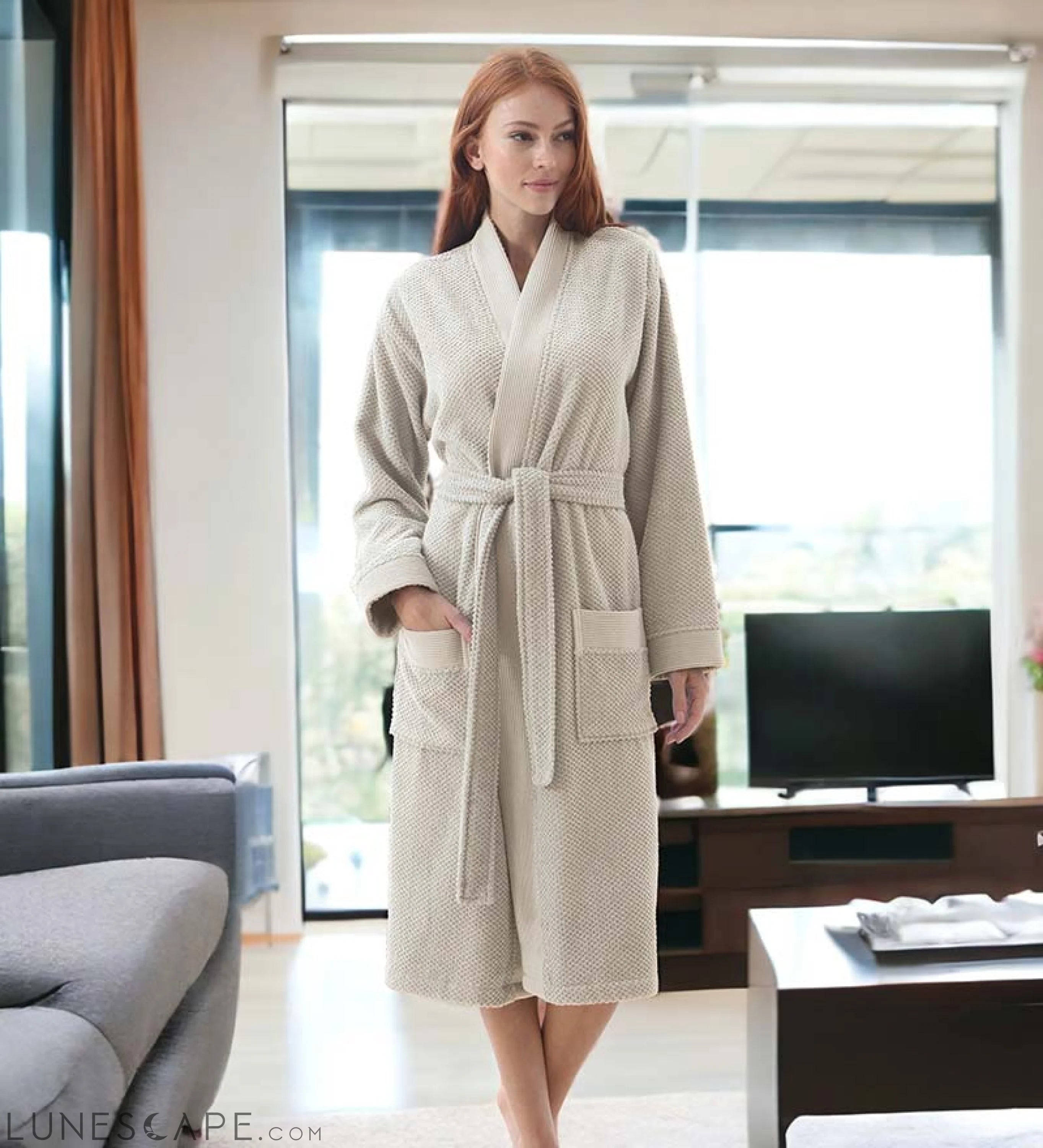 Women's Turkish Cotton Terry Kimono Robe - Luxurious Terry Cloth LUNESCAPE