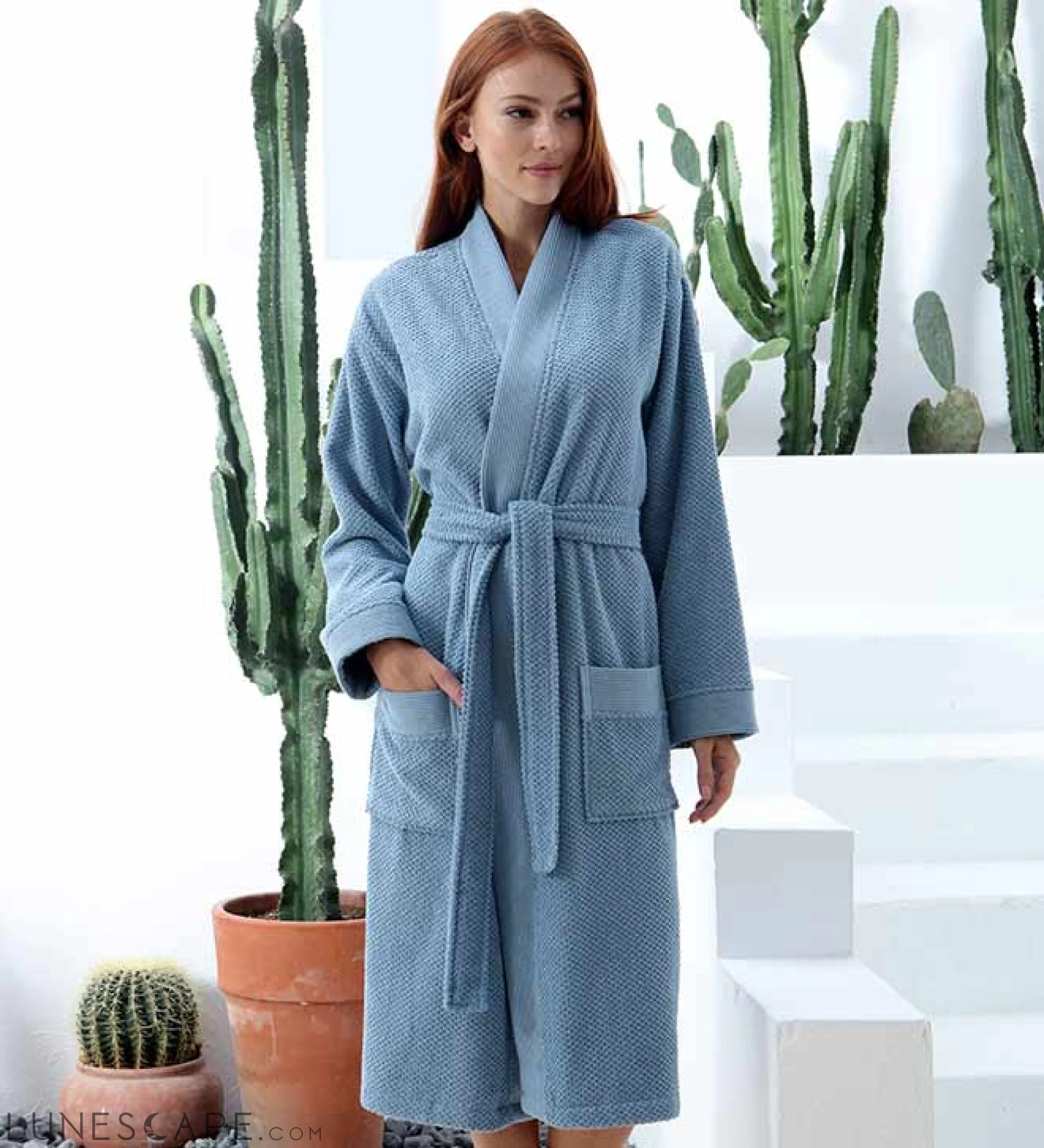 Women's Turkish Cotton Terry Kimono Robe - Luxurious Terry Cloth LUNESCAPE