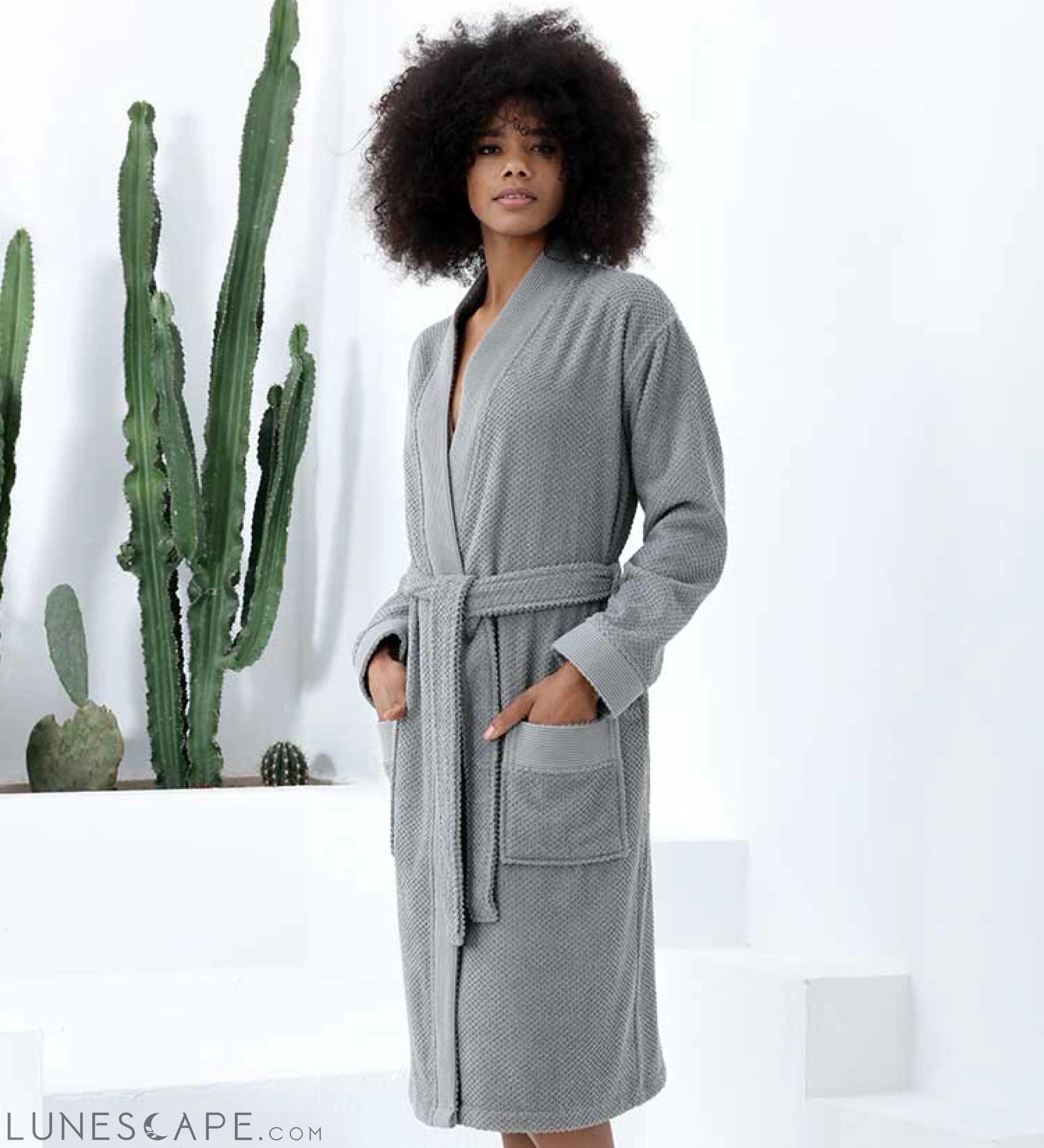 Women's Turkish Cotton Terry Kimono Robe - Luxurious Terry Cloth LUNESCAPE