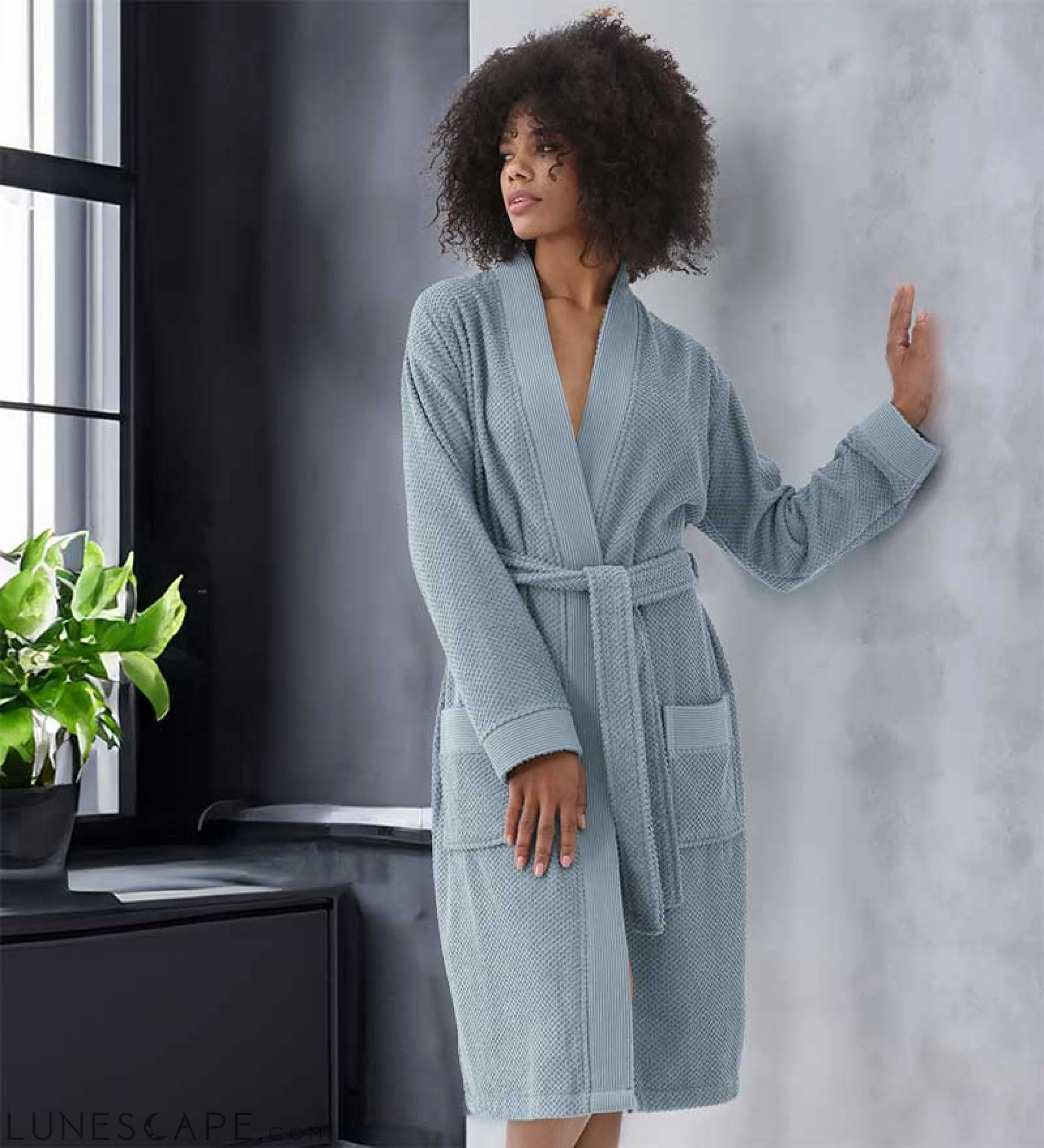 Women's Turkish Cotton Terry Kimono Robe - Luxurious Terry Cloth LUNESCAPE