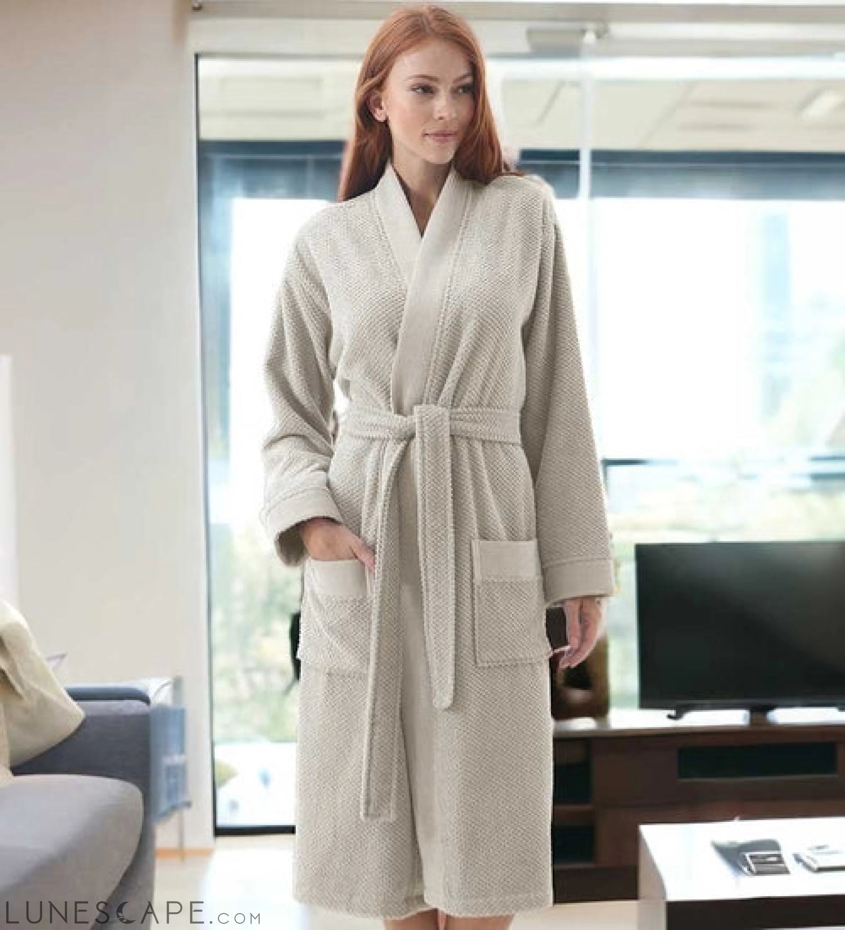 Women's Turkish Cotton Terry Kimono Robe - Luxurious Terry Cloth LUNESCAPE