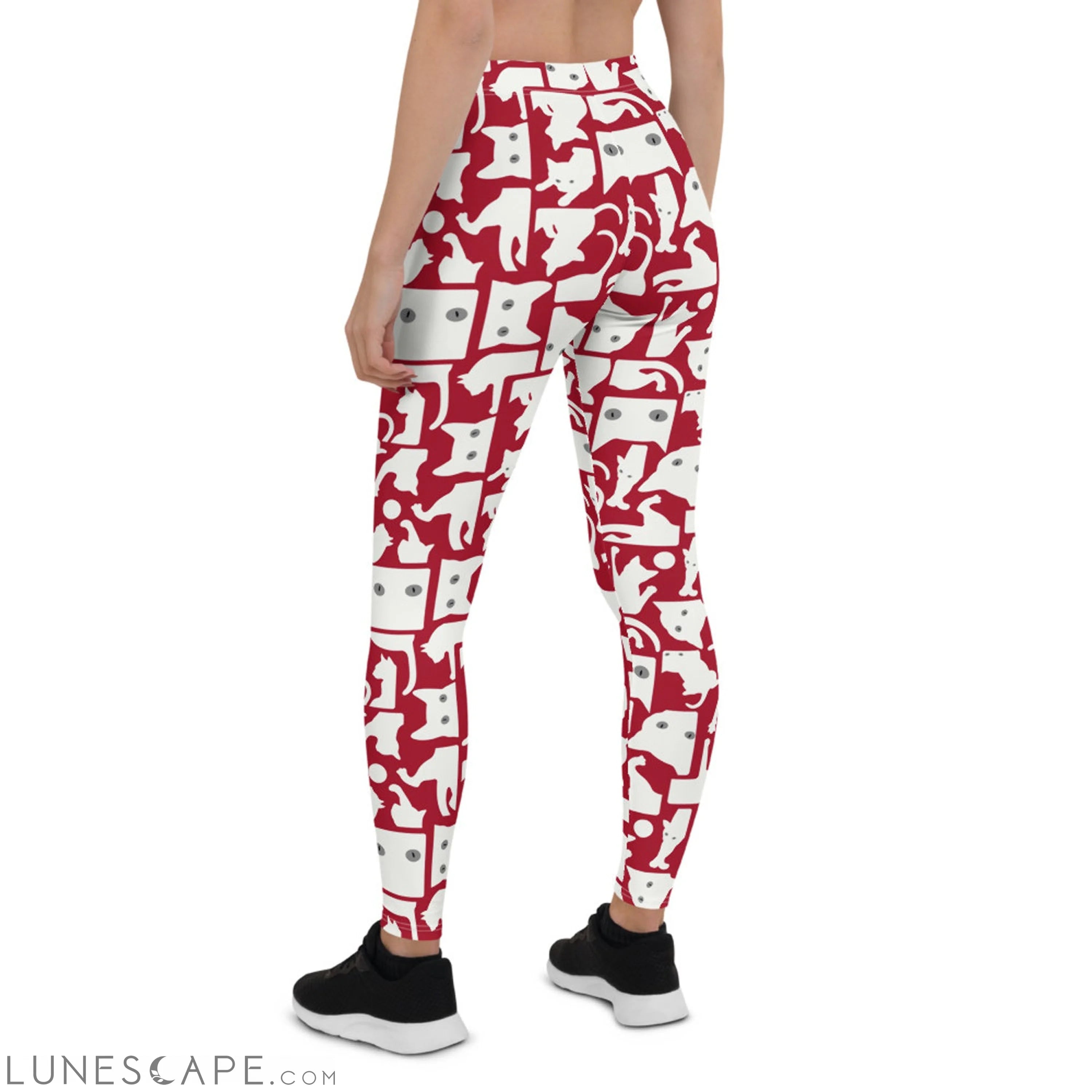 Womens White Cat Silhouette on Red Leggings Leggings
