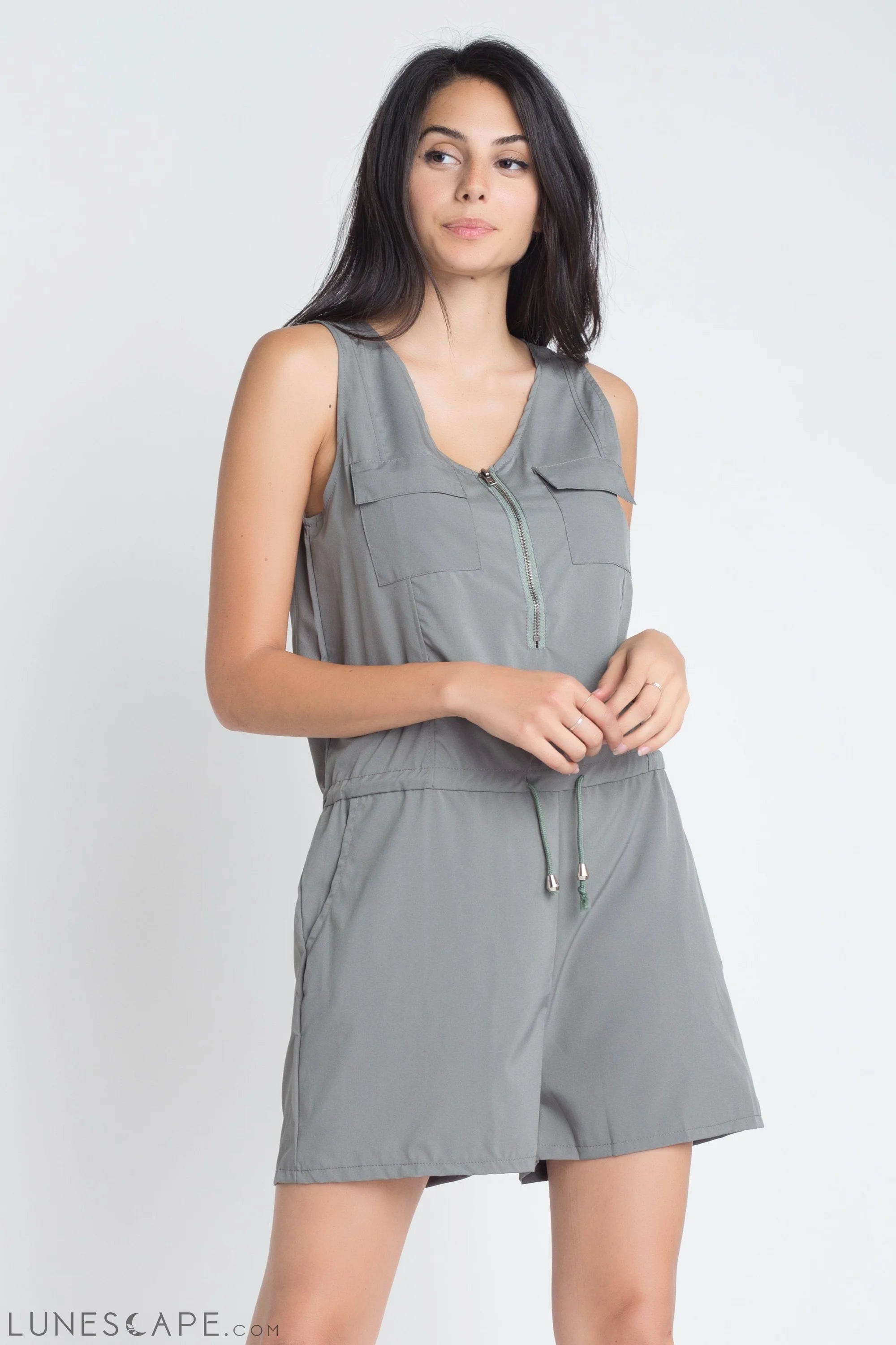 Women's Zip Front Sleeveless Romper LUNESCAPE