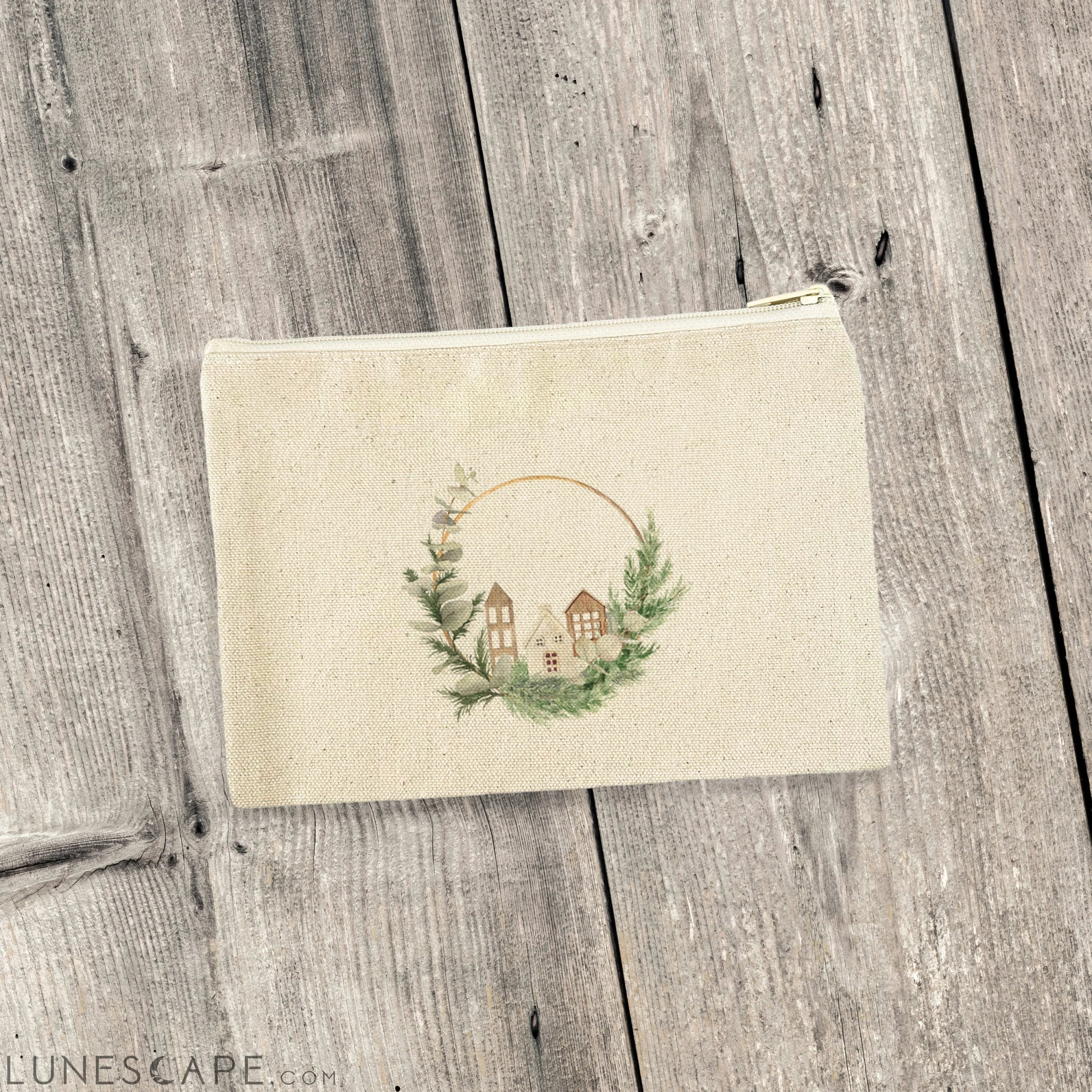 Wood Village Wreath - Canvas Zipper Pouch LUNESCAPE