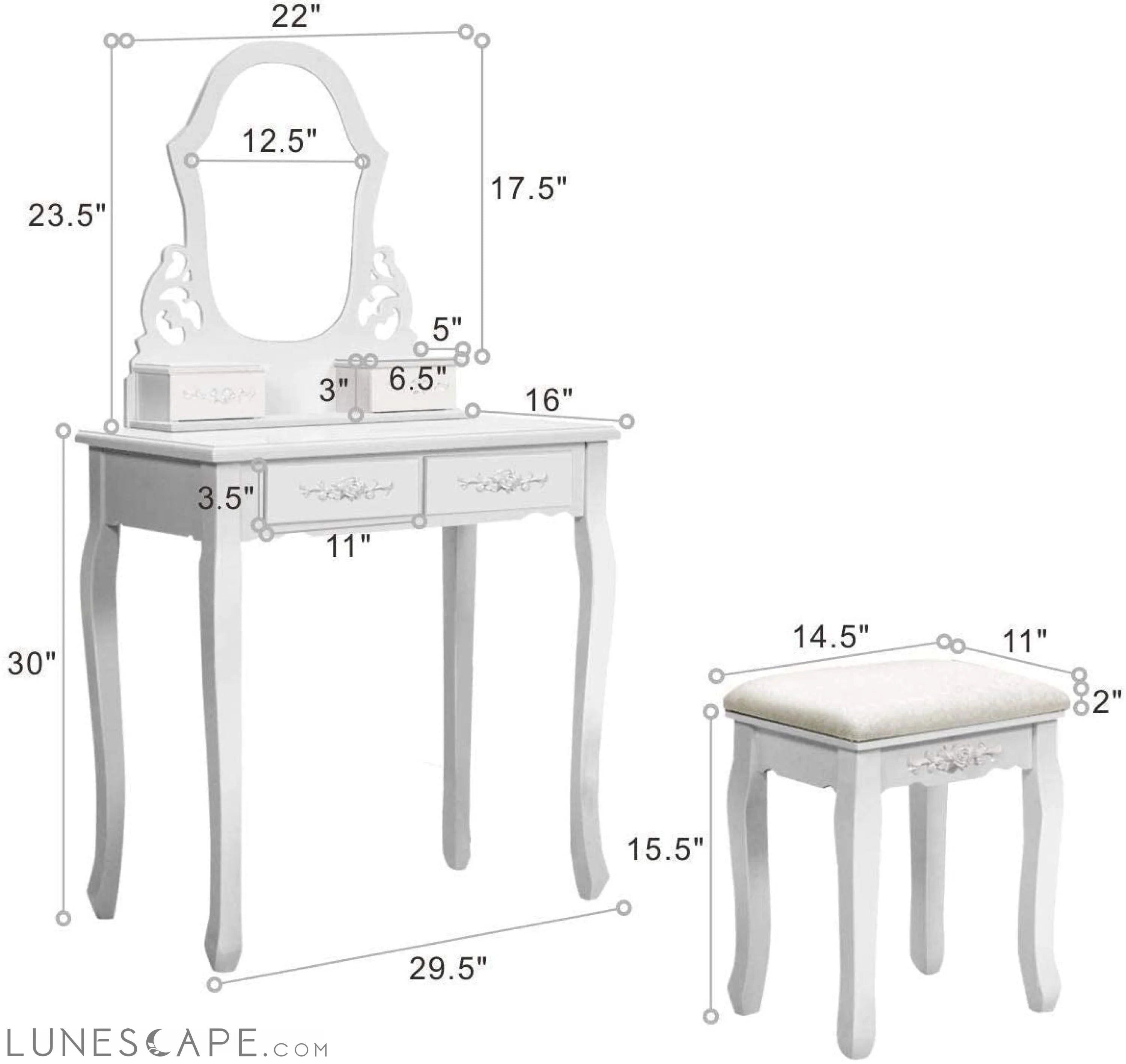 Wooden Dressing Table with Padded Stool Seat LUNESCAPE