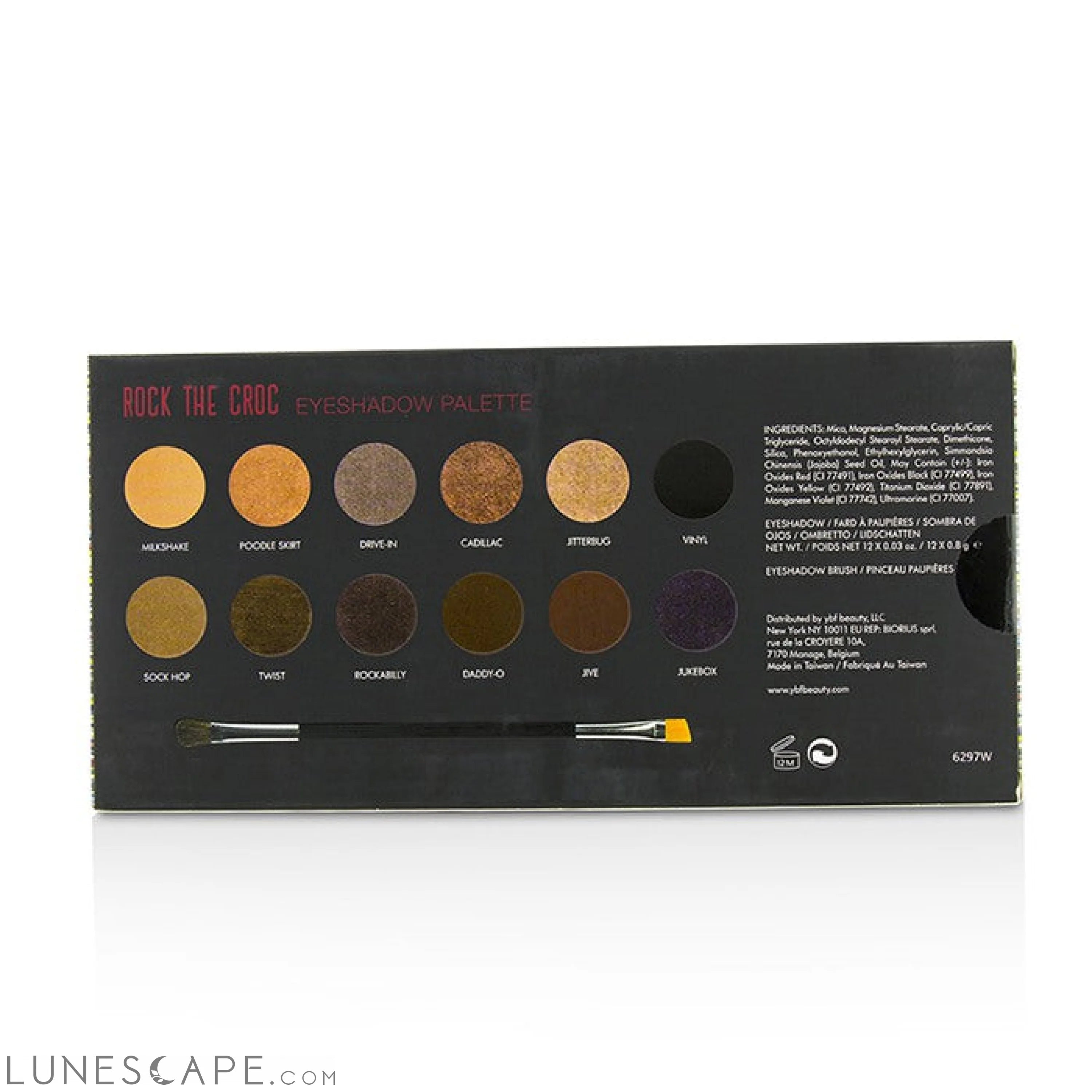 YBF BEAUTY - Rock the Croc Eyeshadow Palette (12x Eyeshadow, 1x Double Ended Eyeshadow Brush) LUNESCAPE