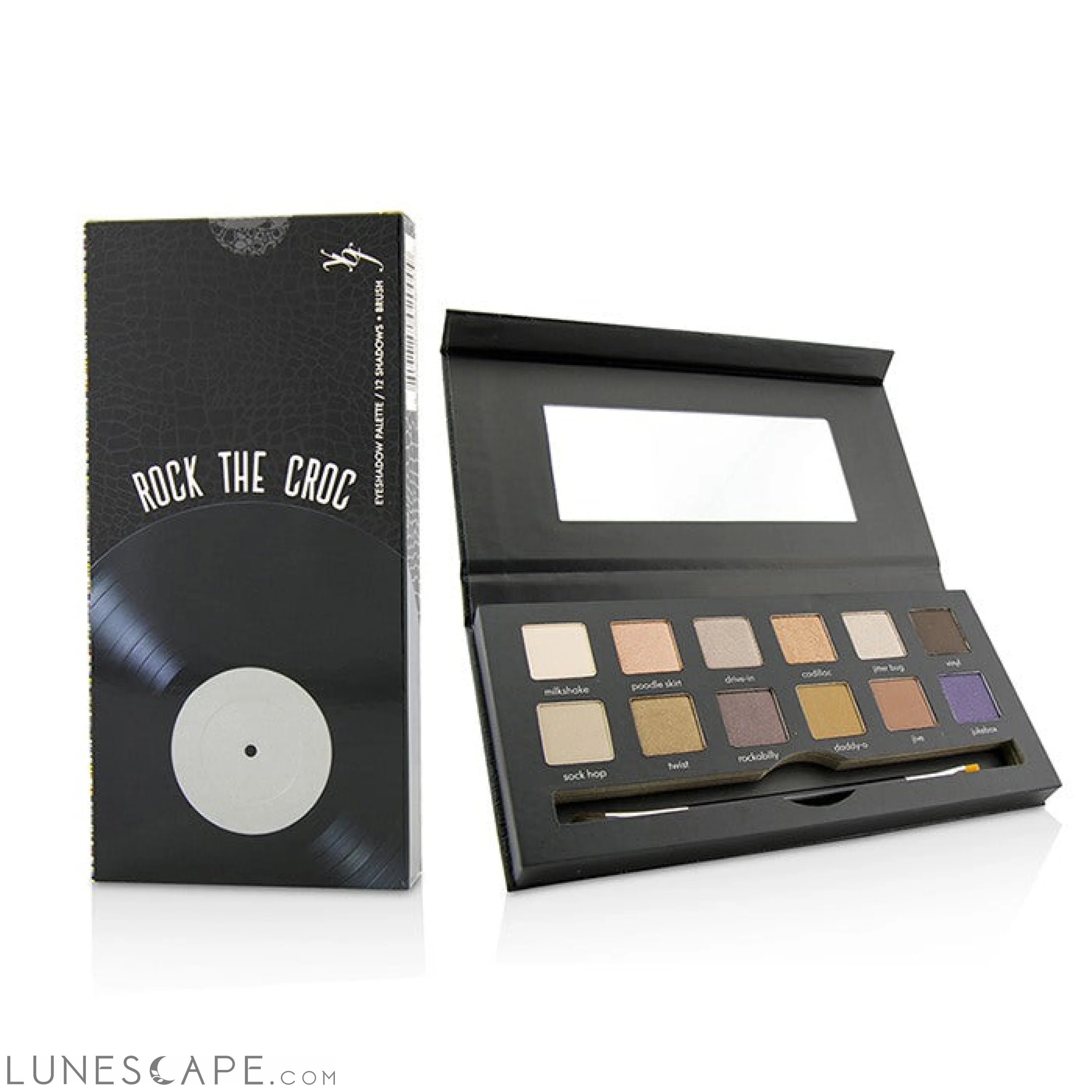 YBF BEAUTY - Rock the Croc Eyeshadow Palette (12x Eyeshadow, 1x Double Ended Eyeshadow Brush) LUNESCAPE